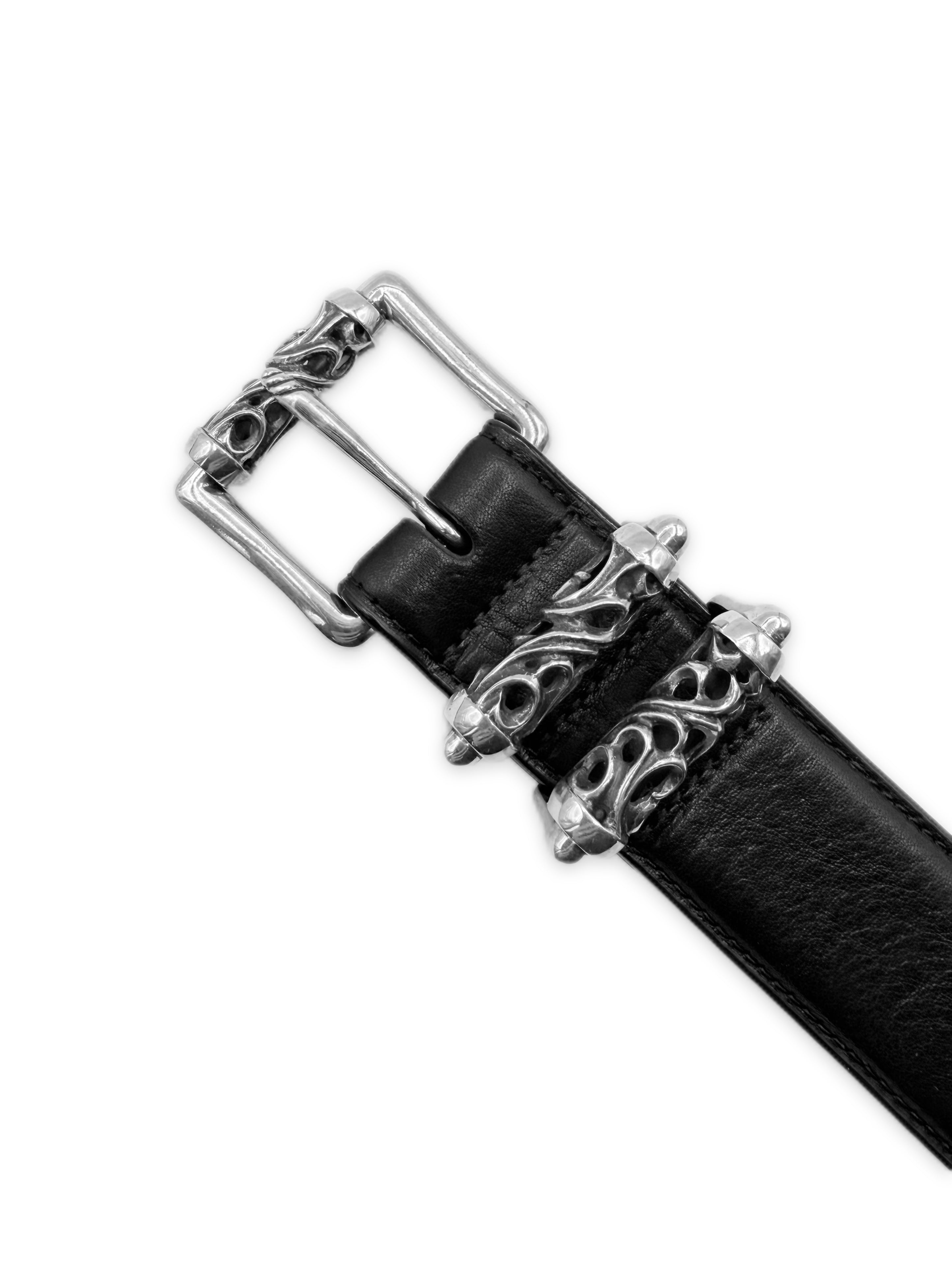 Chrome Hearts Double Roller .925 Silver Black Leather Belt