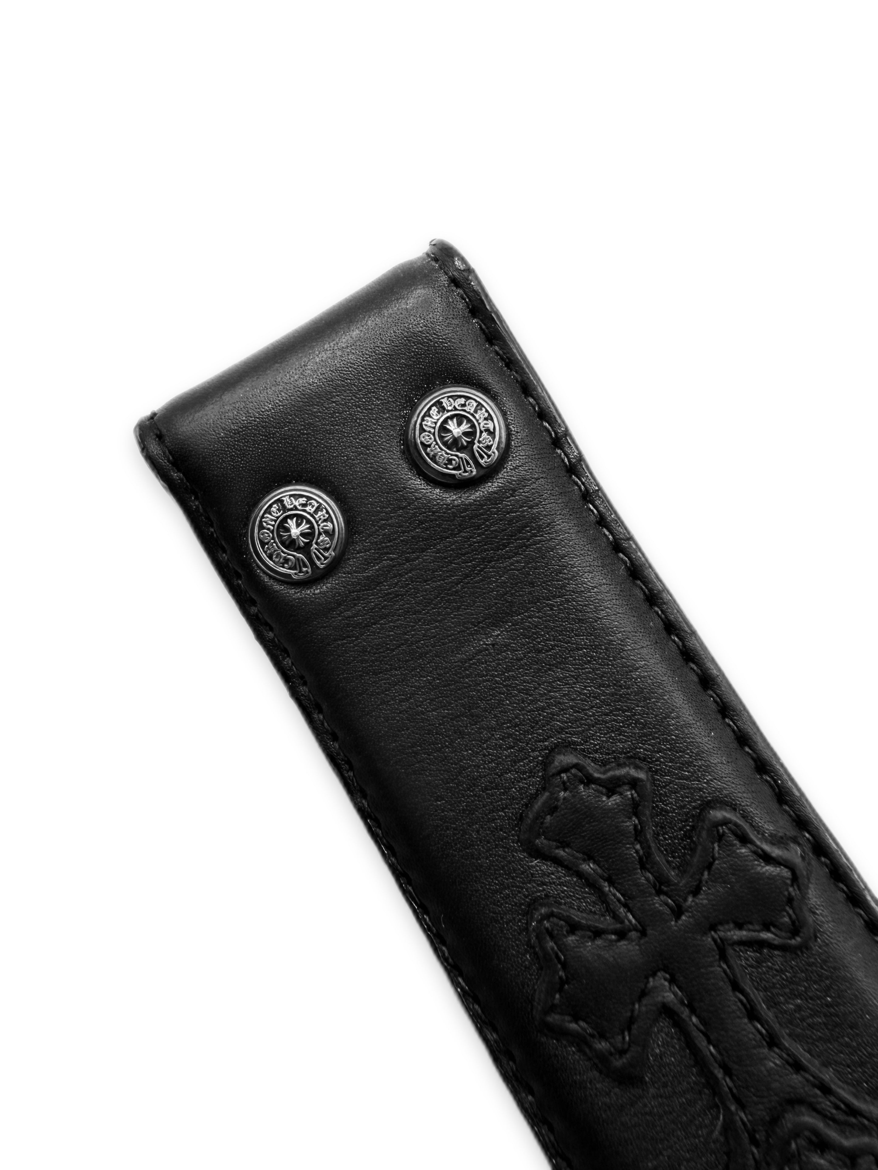 Chrome Hearts Cemetery Cross Patch Black Destroyer Leather Belt Strap