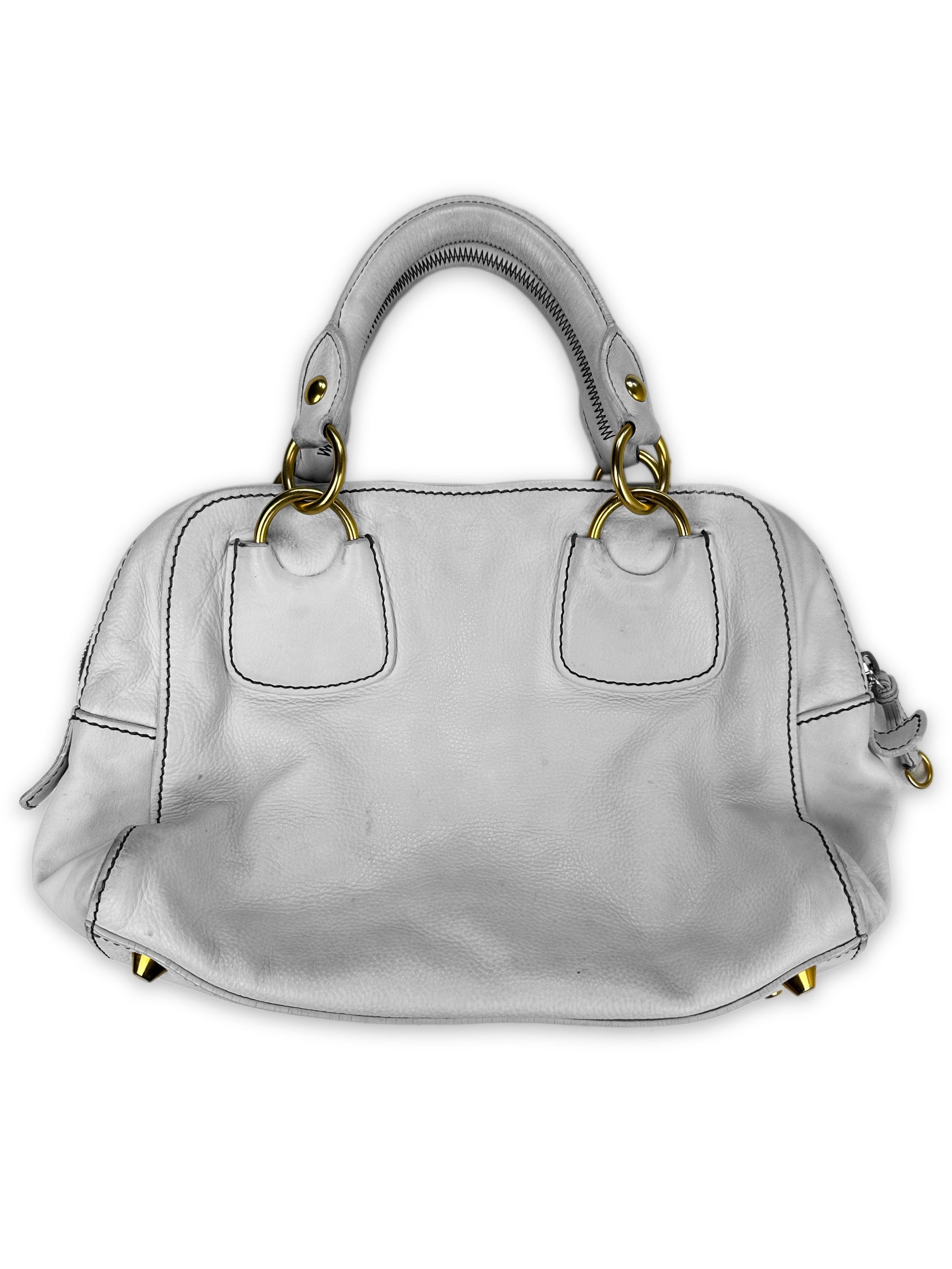 00s Miu Miu White Leather Gold Metal Handbag
