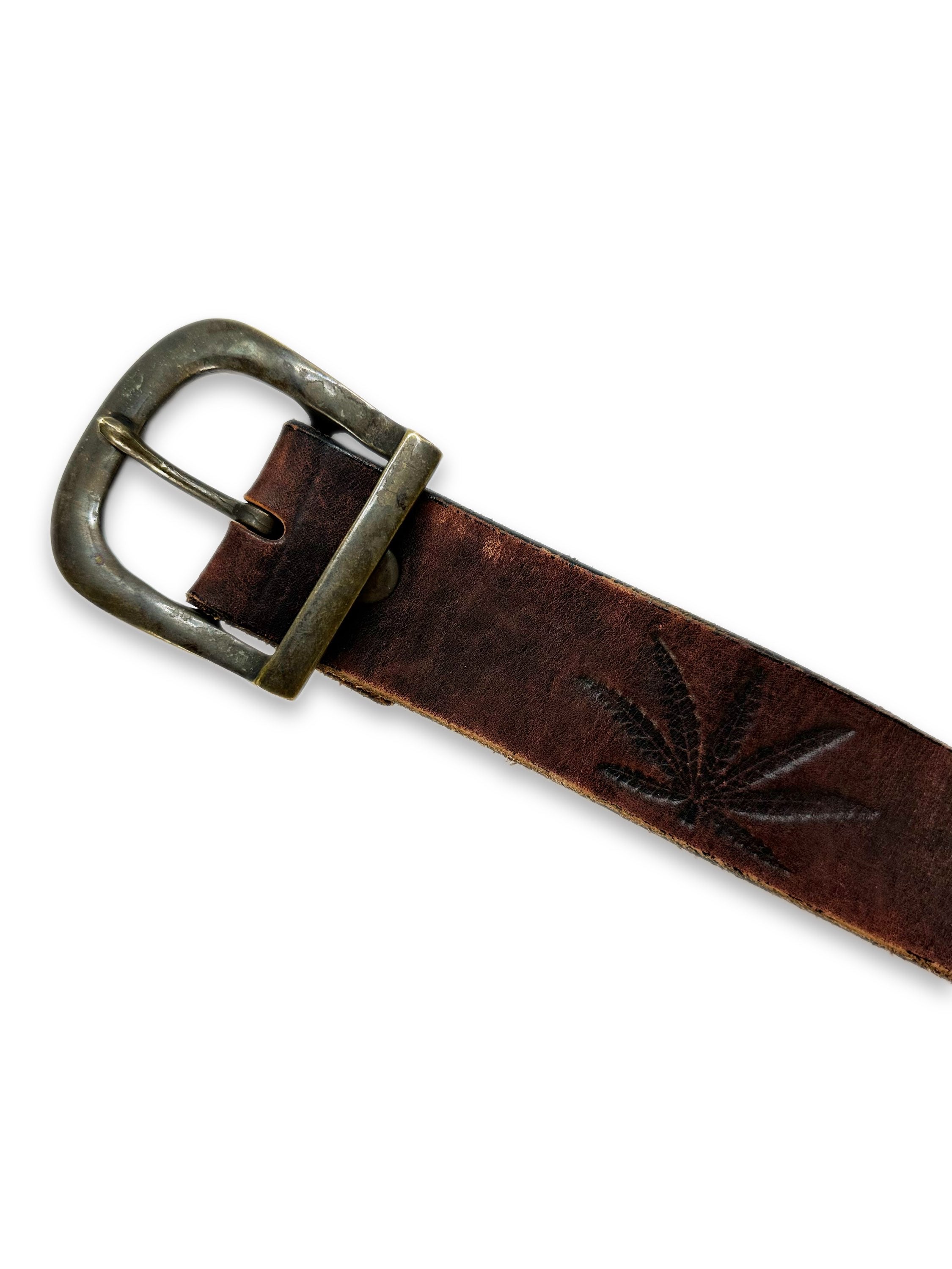 00s Hysteric Glamour ‘Marijuana’ Leaf Brown Leather Belt