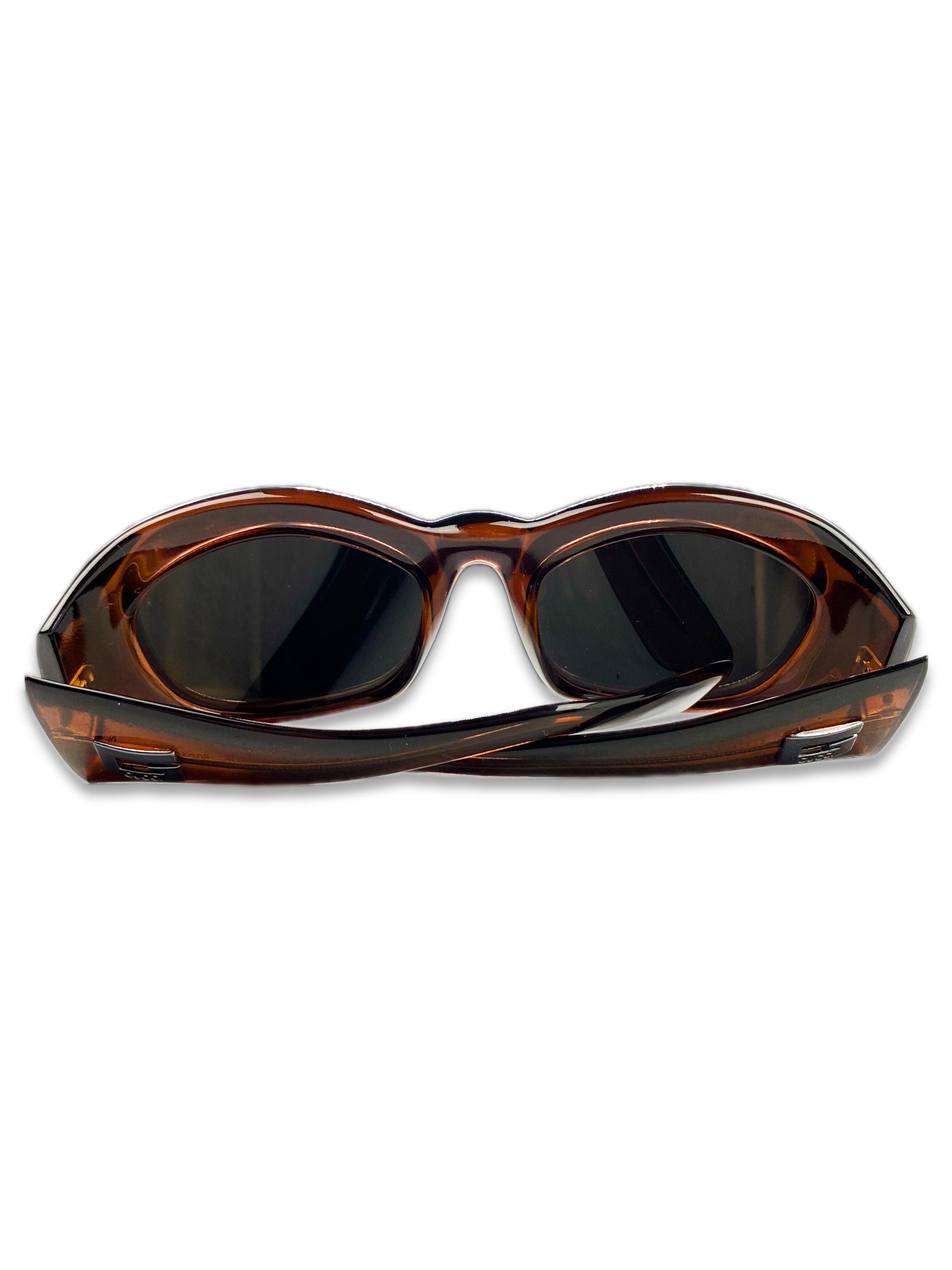 Gucci Warm Tint G Logo Metallic Dark Brown Oval Frame Sunglasses