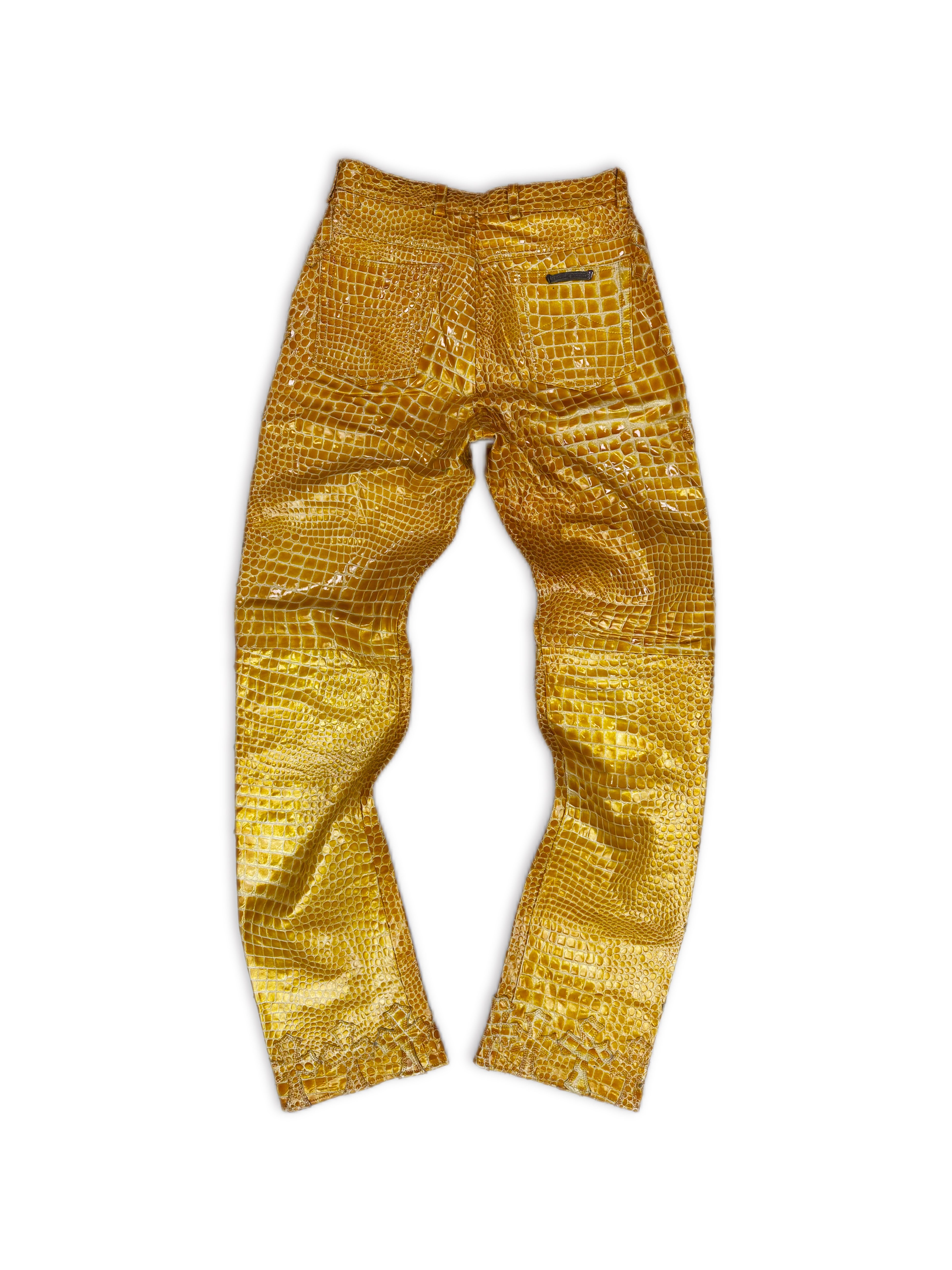 Chrome Hearts 1/1 56 Cross Patch Faux Crocodile Leather Pants