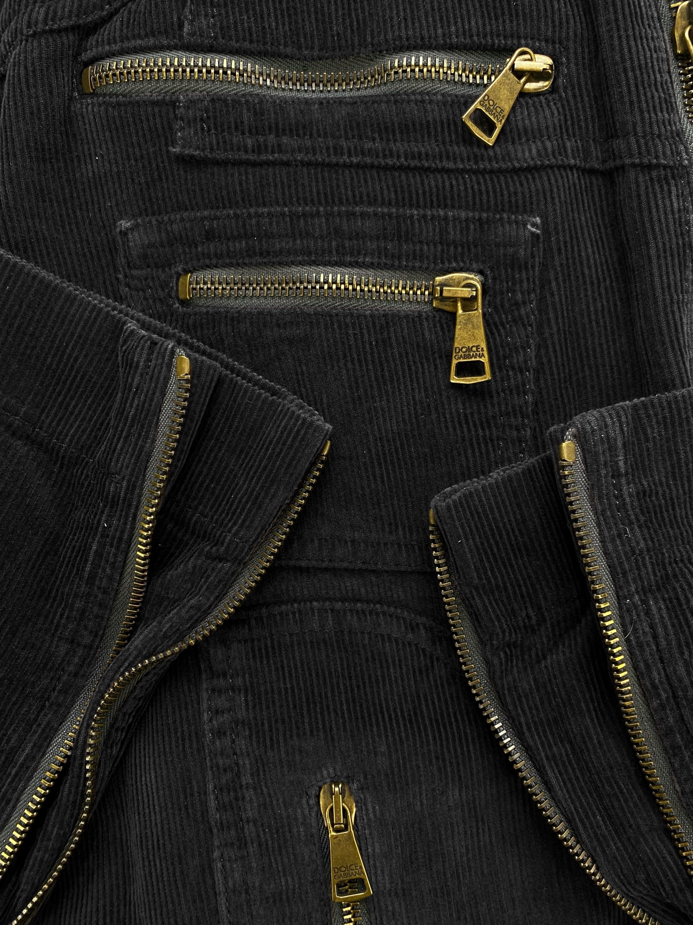 00’s Dolce &amp; Gabbana Multi-Zip Metallic Corduroy Cargo Pocket Pants
