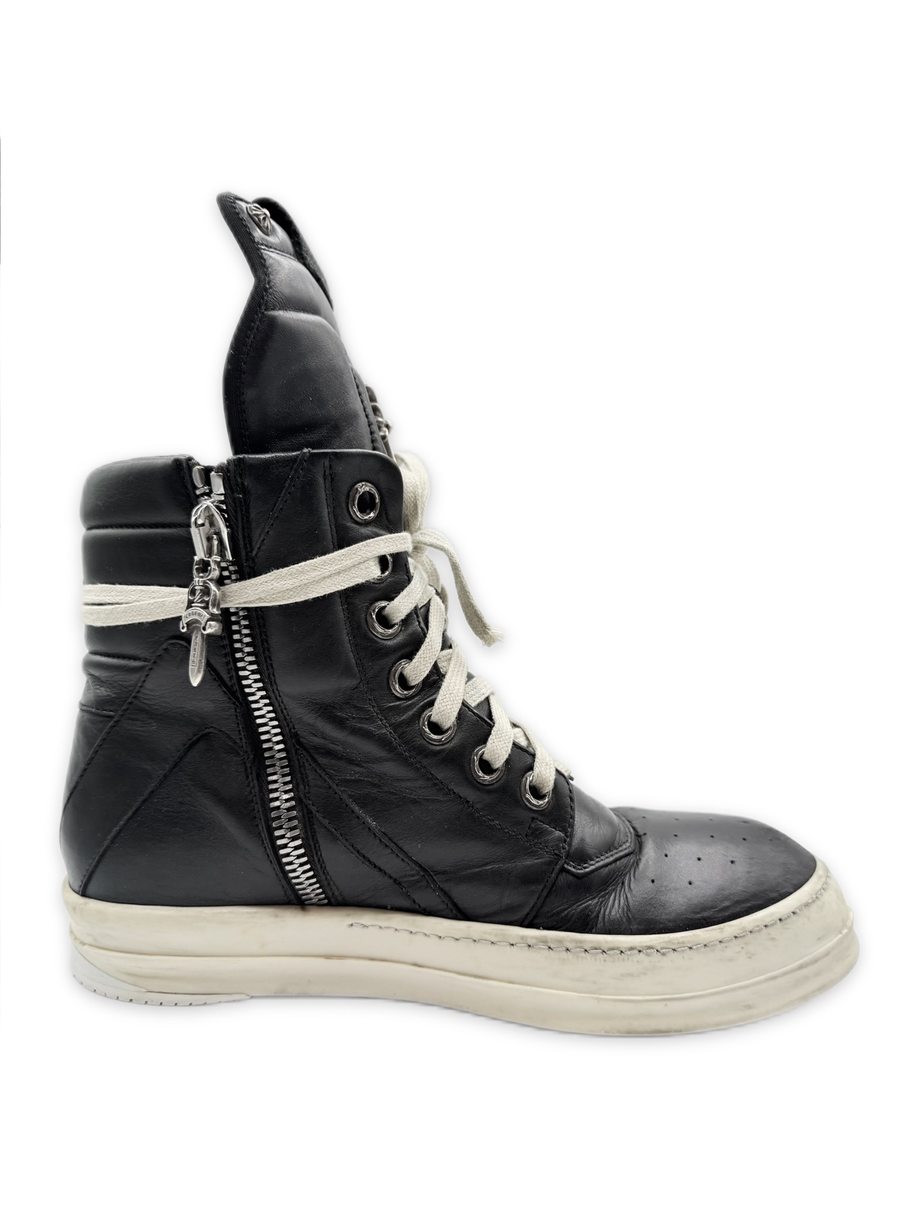 Chrome Hearts x Rick Owens Cross Dagger Hi-top Leather Geobasket Sneakers