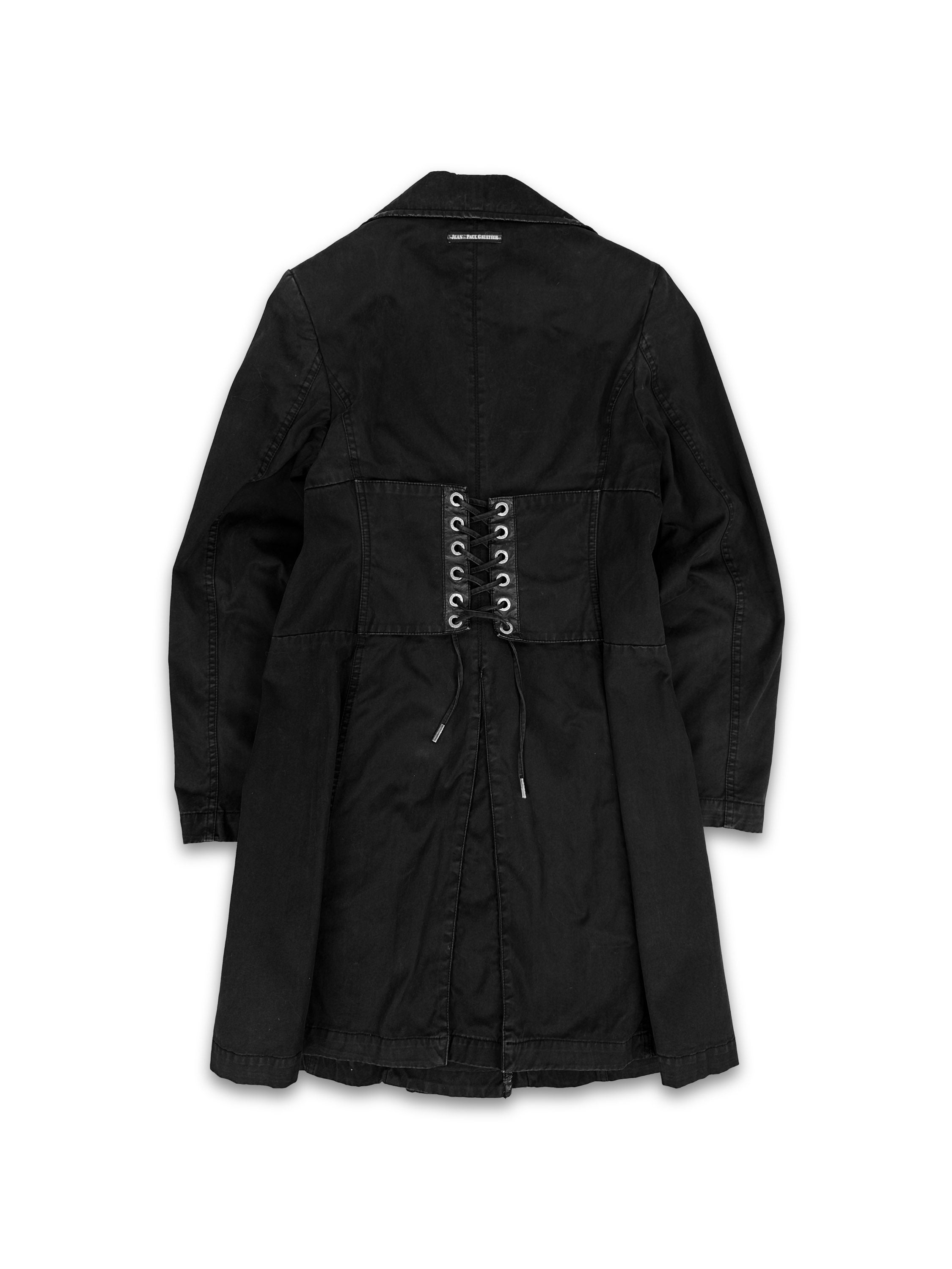 90s Jean Paul Gaultier ‘Corset’ Lace Back Black Trench Coat