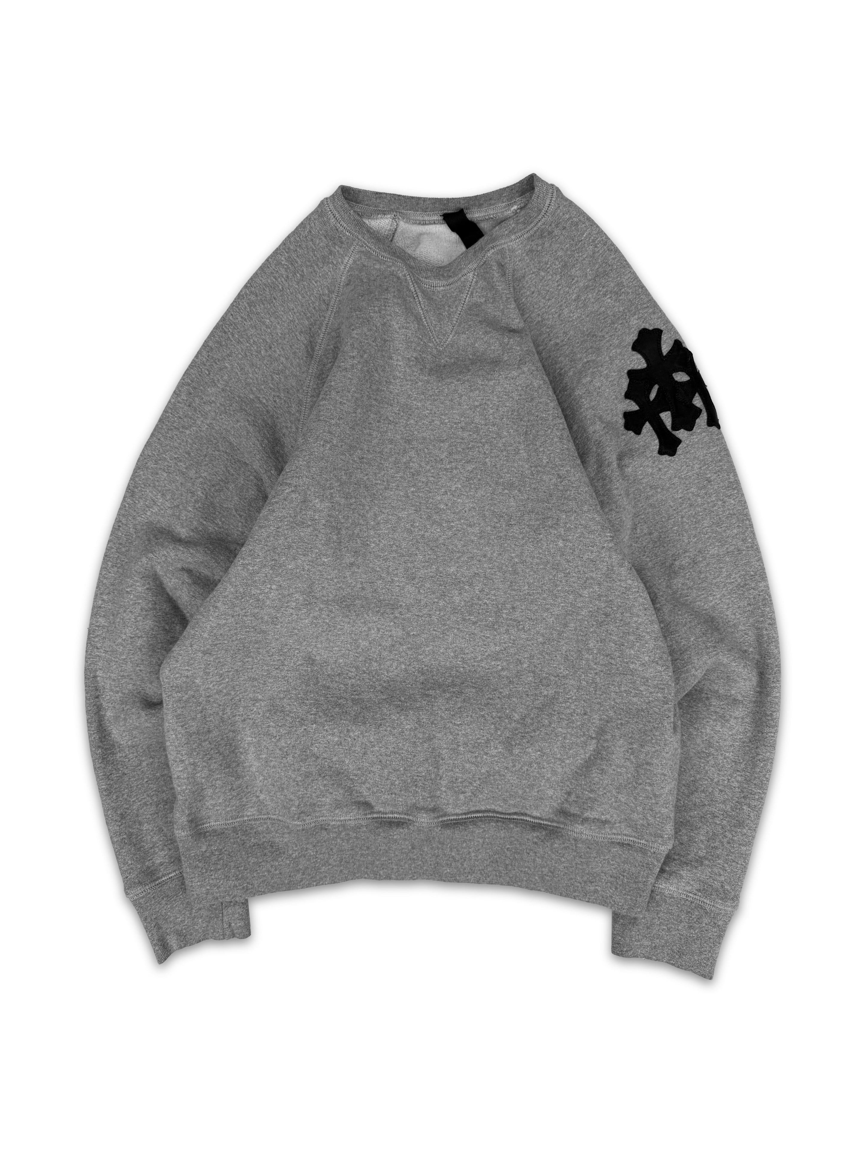 Chrome Hearts ‘Paper Jam’ Triple Cross Patch Grey Crewneck Sweater