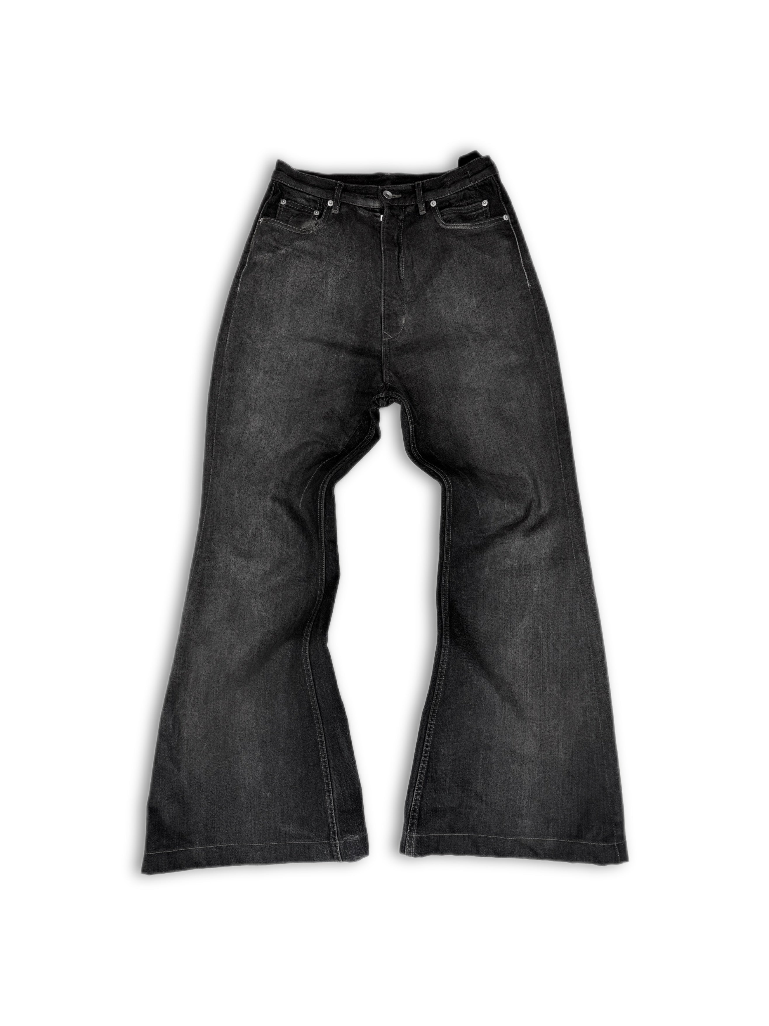 Rick Owens Mineral Wash Flared Bolan Grey Wide Cut Denim