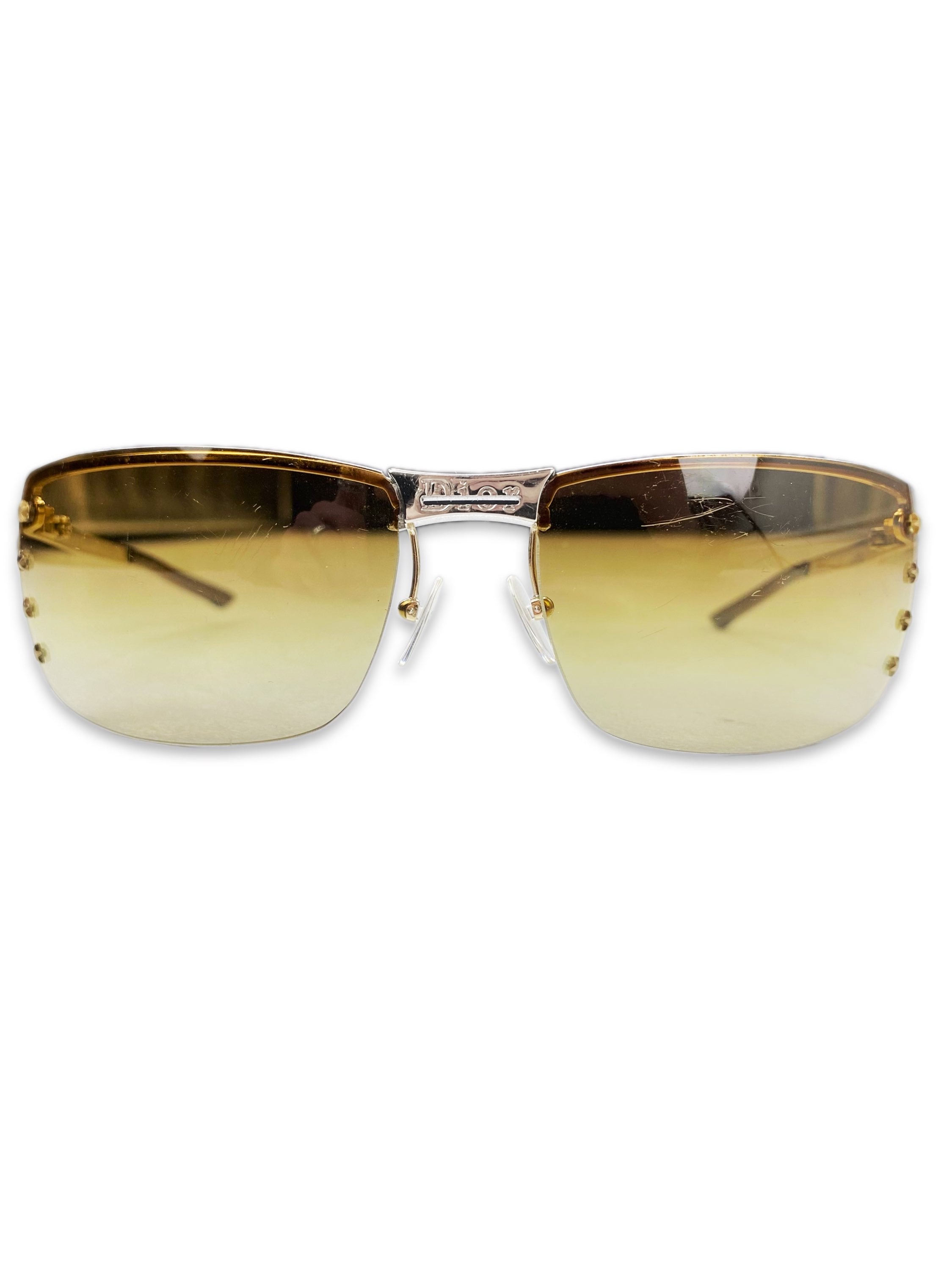 00s Dior Star Motif Warm Tint Metallic Rounded Sunglasses