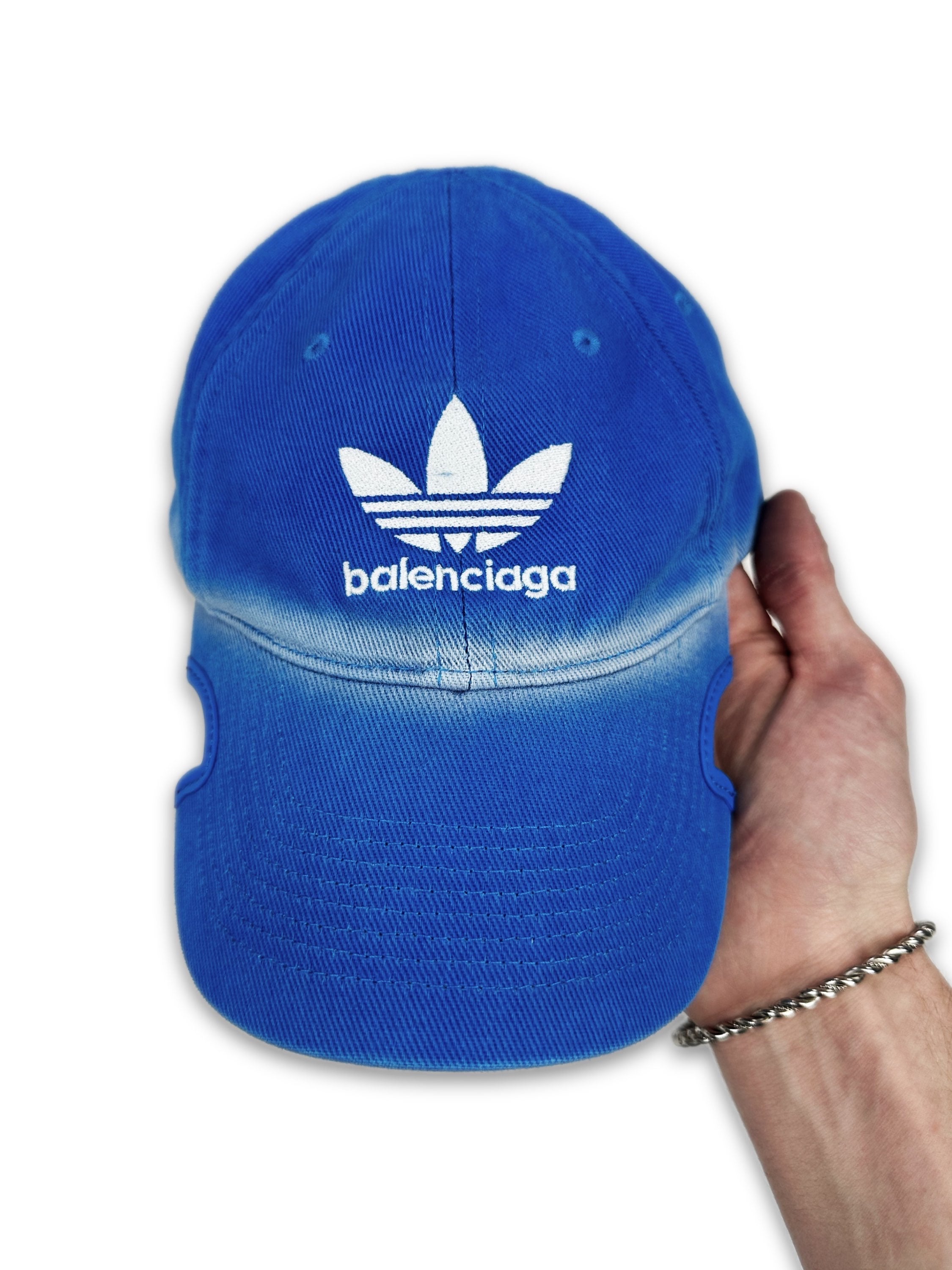 Balenciaga x Adidas Distressed Embroidered Logo Blue Hat