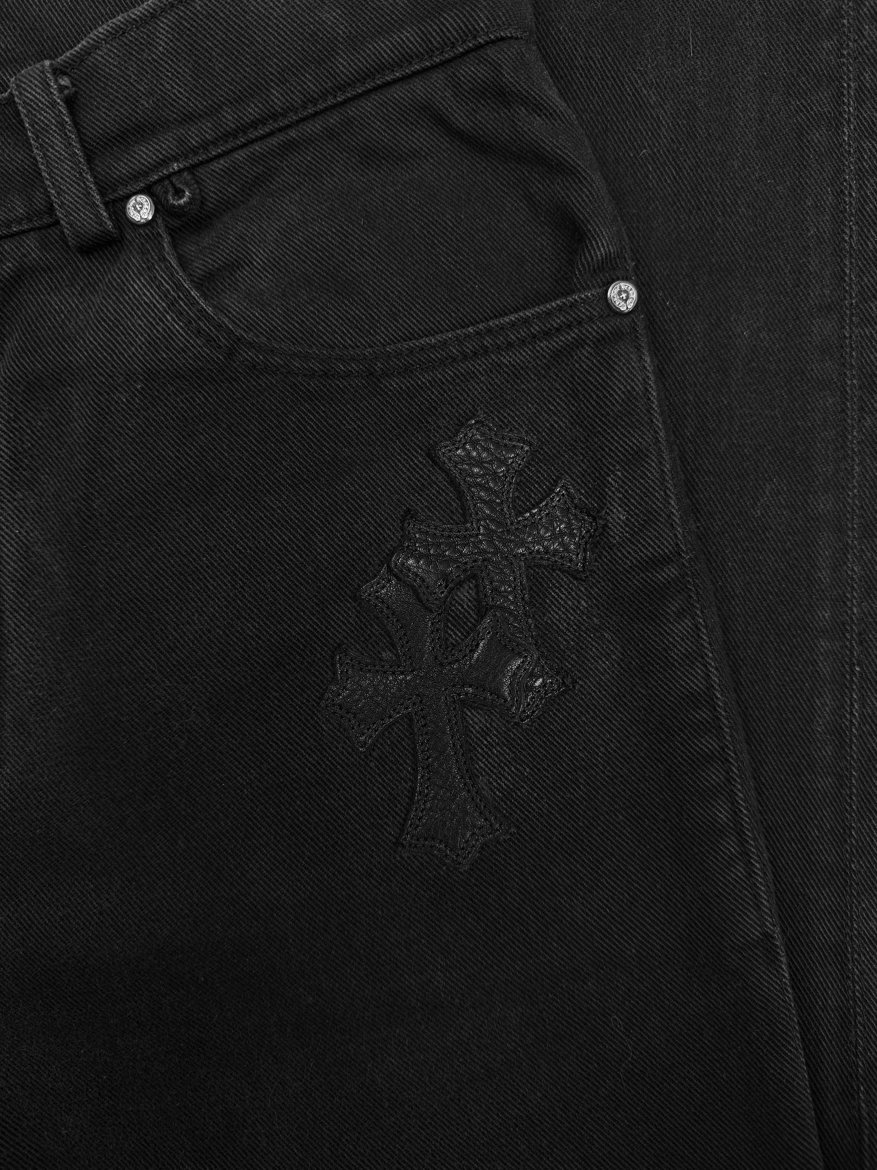 Chrome Hearts 11 Cross Patch Fleur Knee Black .925 Silver Denim