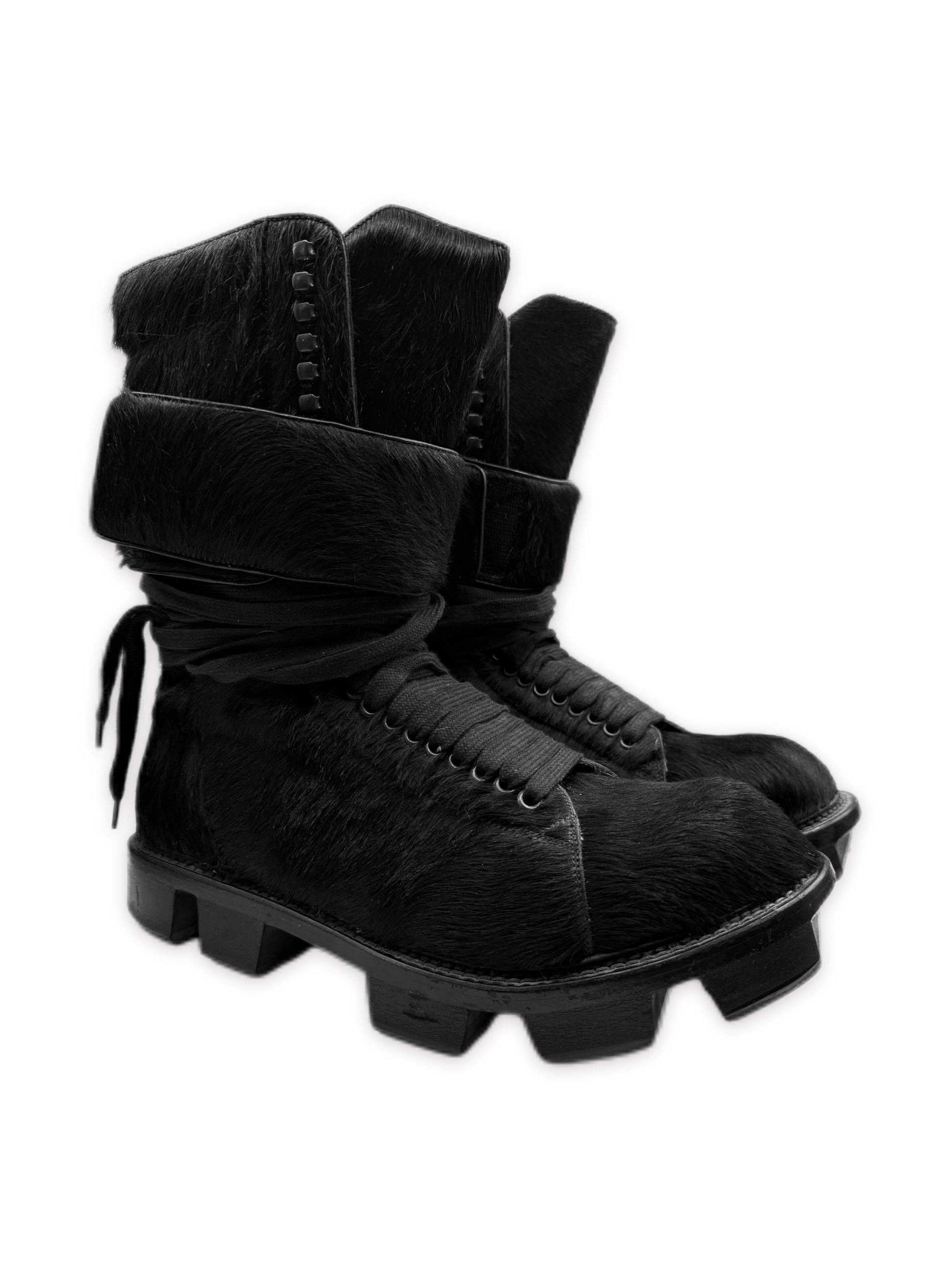 AW13 Rick Owens ‘Plinth’ Ponyhair Black Platform Boots