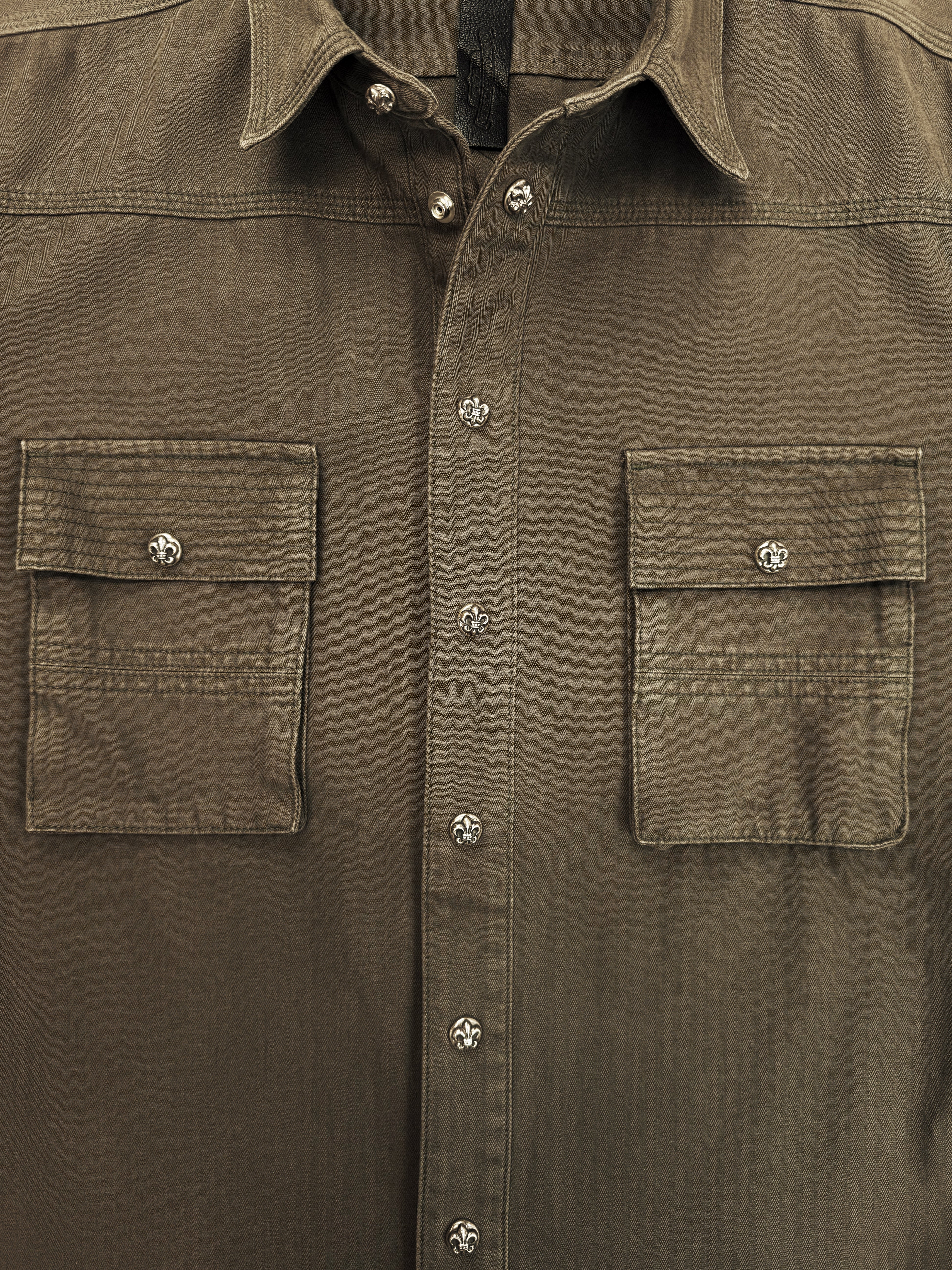 Chrome Hearts BS Fleur de Lis Patch Olive Green Denim Work Jacket