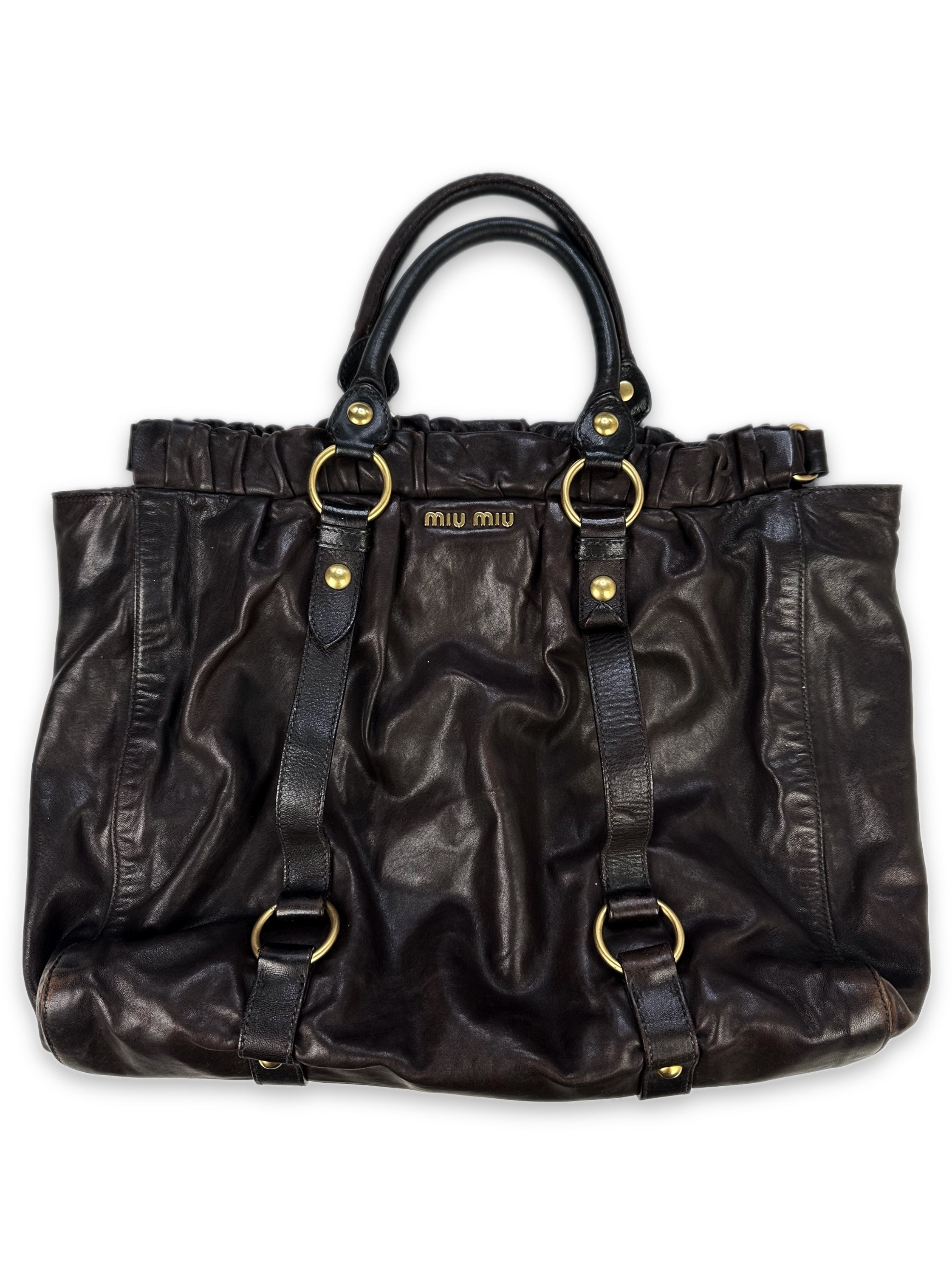 Miu Miu Dark Brown Calfiskin Leather Handbag