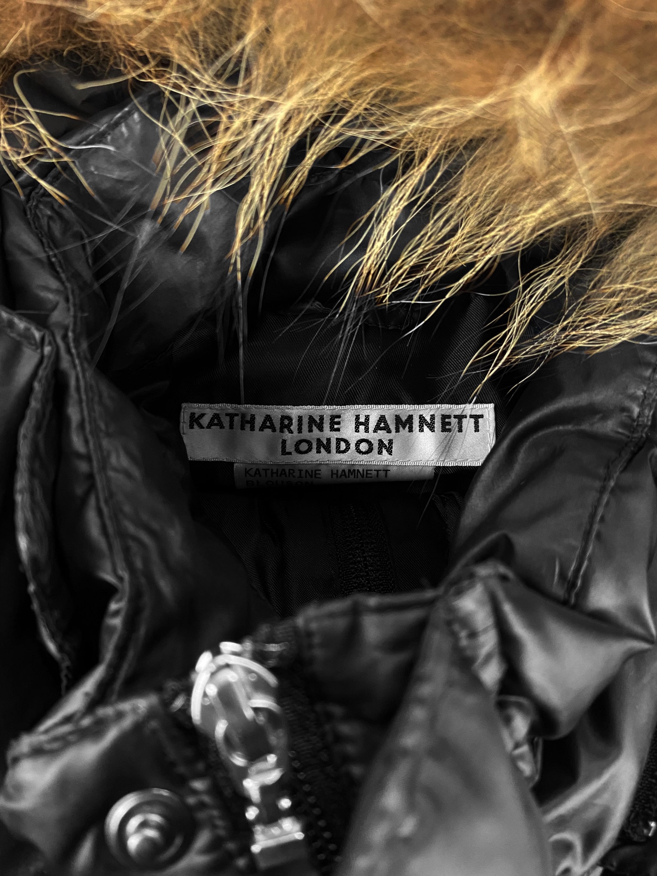 Katharine Hamnett Fur Hooded Black Down Fill Puffer Jacket