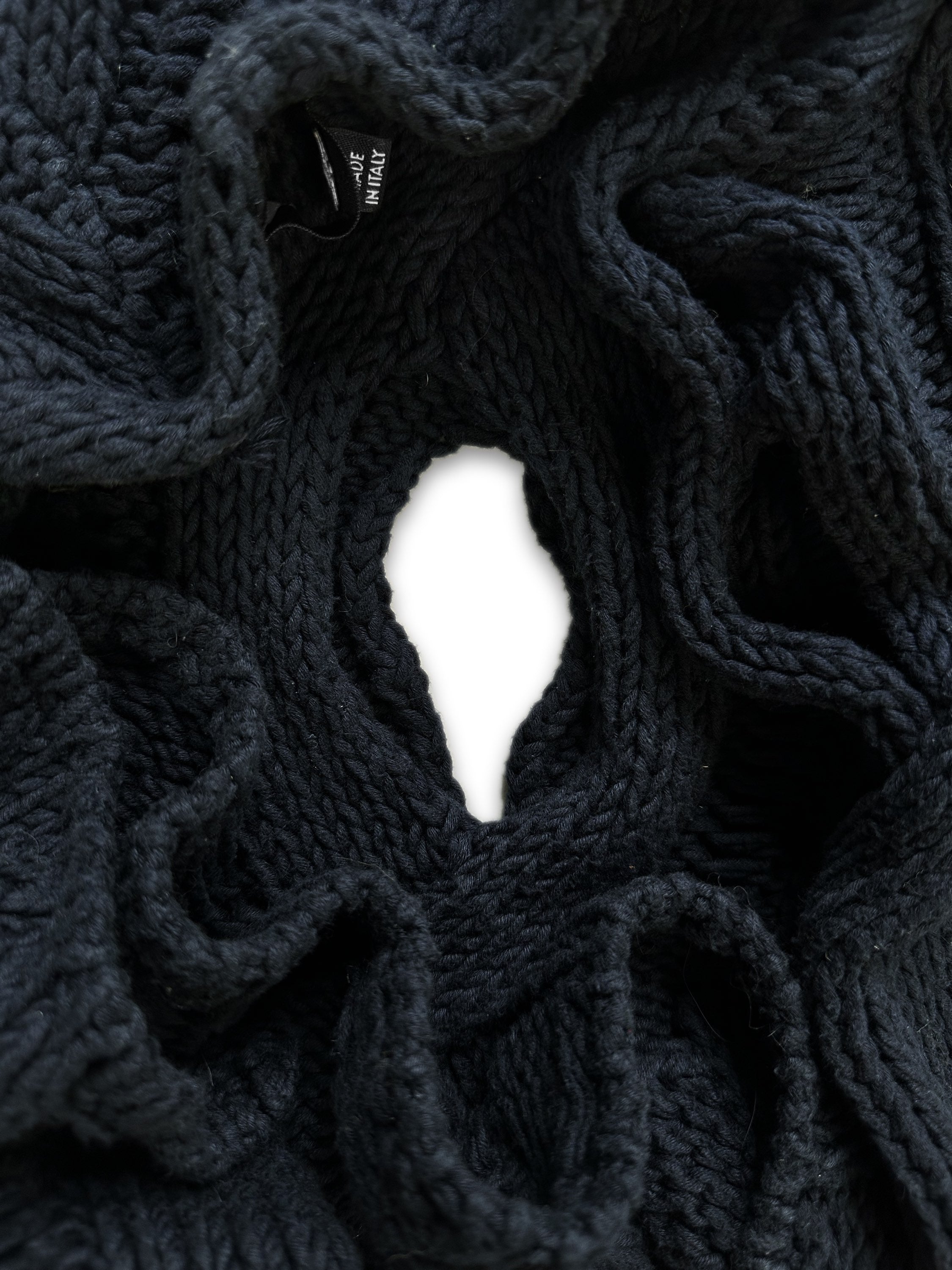 00s Helmut Lang ‘Braided’ Navy Blue Cut Out Knitted Sweater