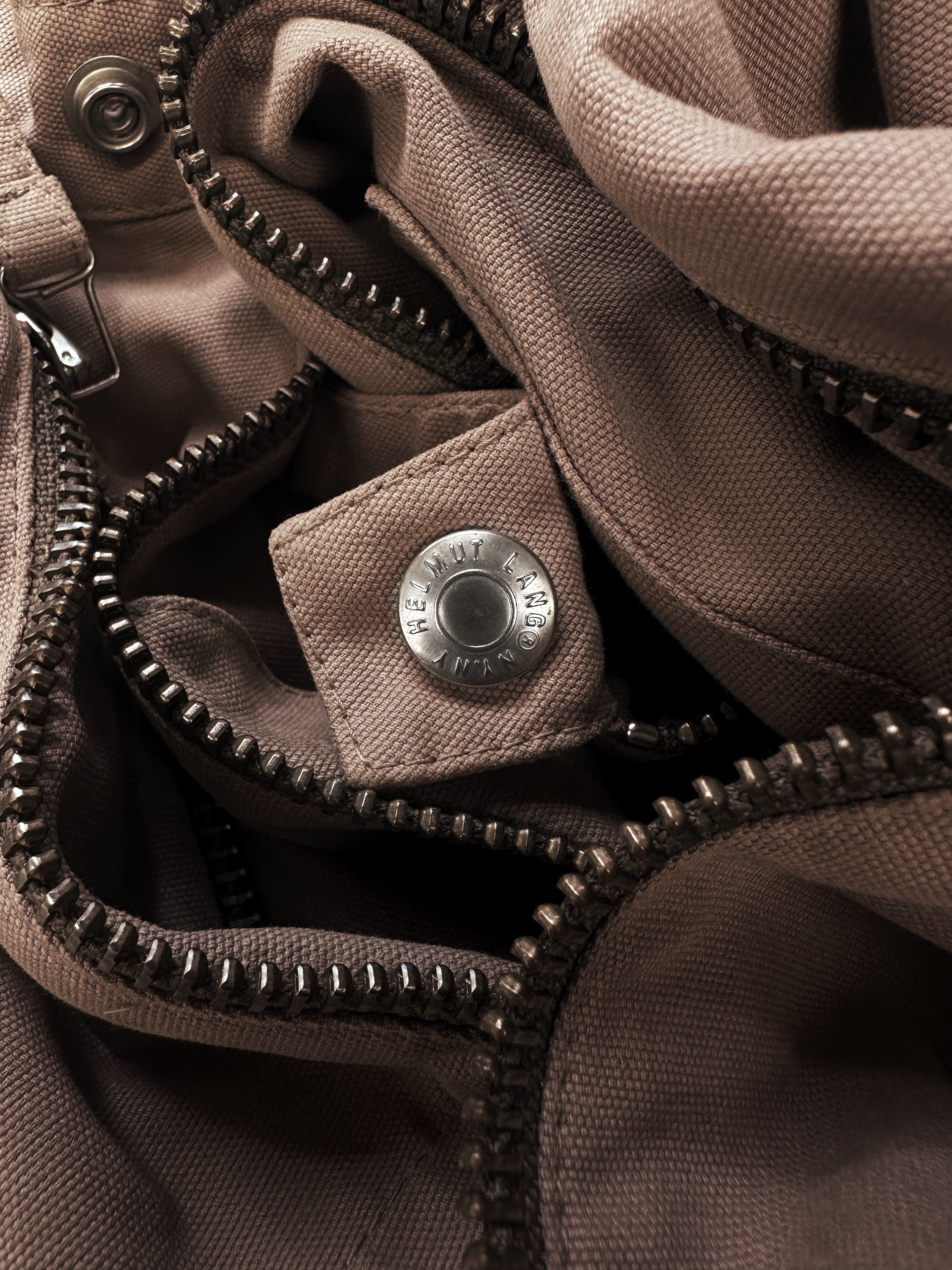 SS04 Helmut Lang ‘Cafe Racer’ Tan Diagonal Zip Jacket