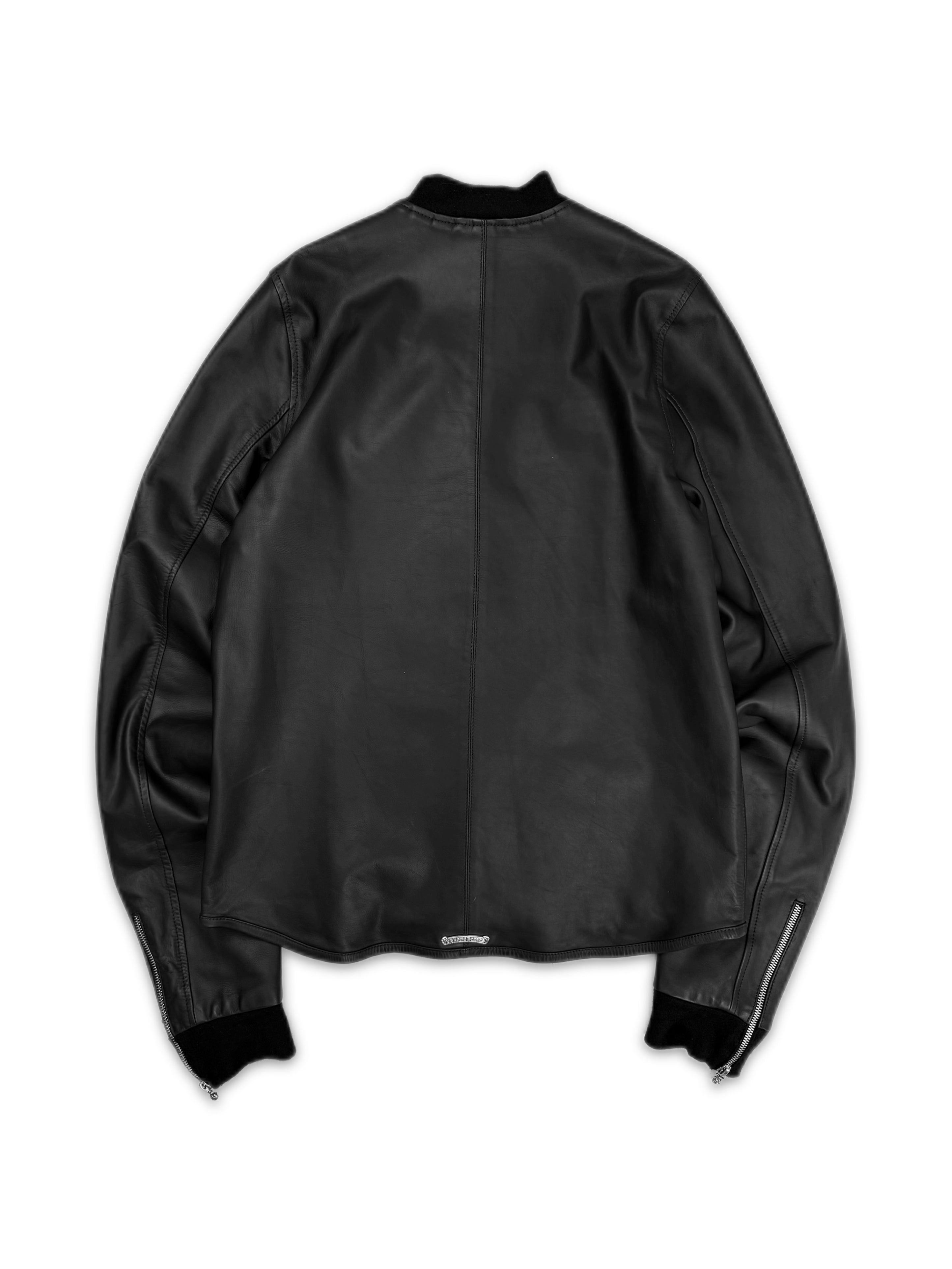 Chrome Hearts JVP Black Leather Cross Ball Cashmere Bomber Jacket
