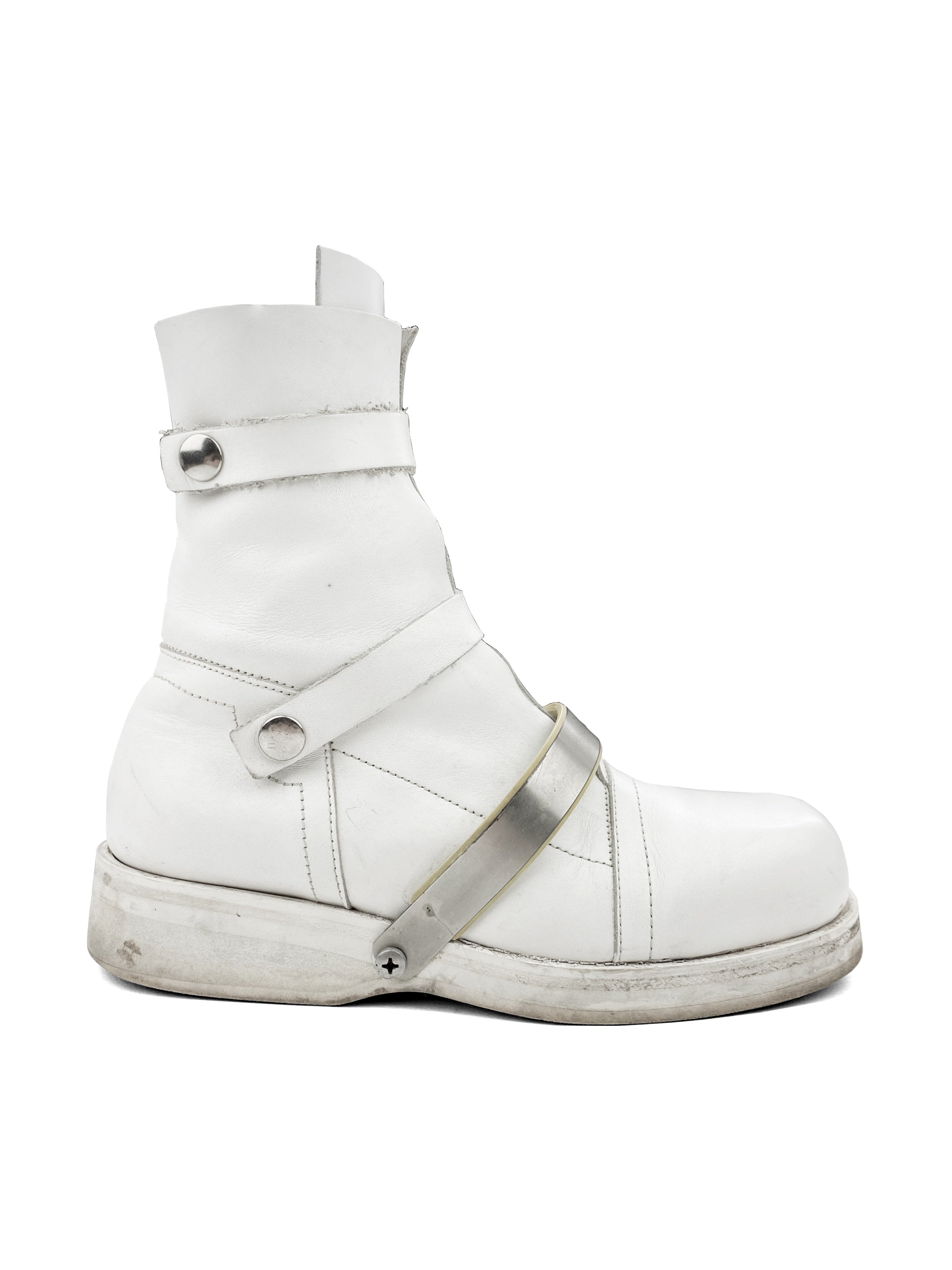 AW97 Dirk Bikkembergs White Leather Strapped Combat Boots