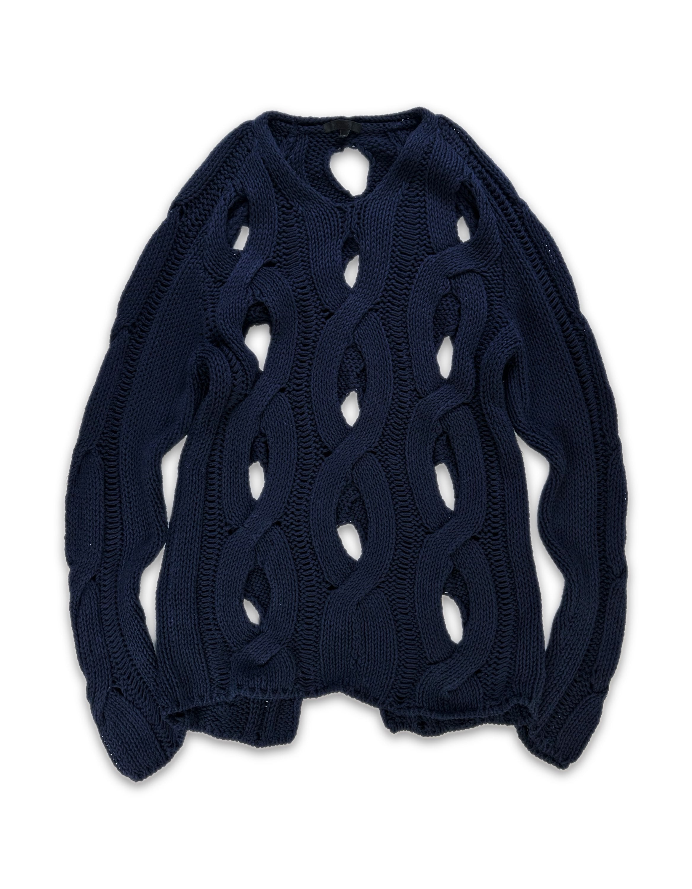00s Helmut Lang ‘Braided’ Navy Blue Cut Out Knitted Sweater