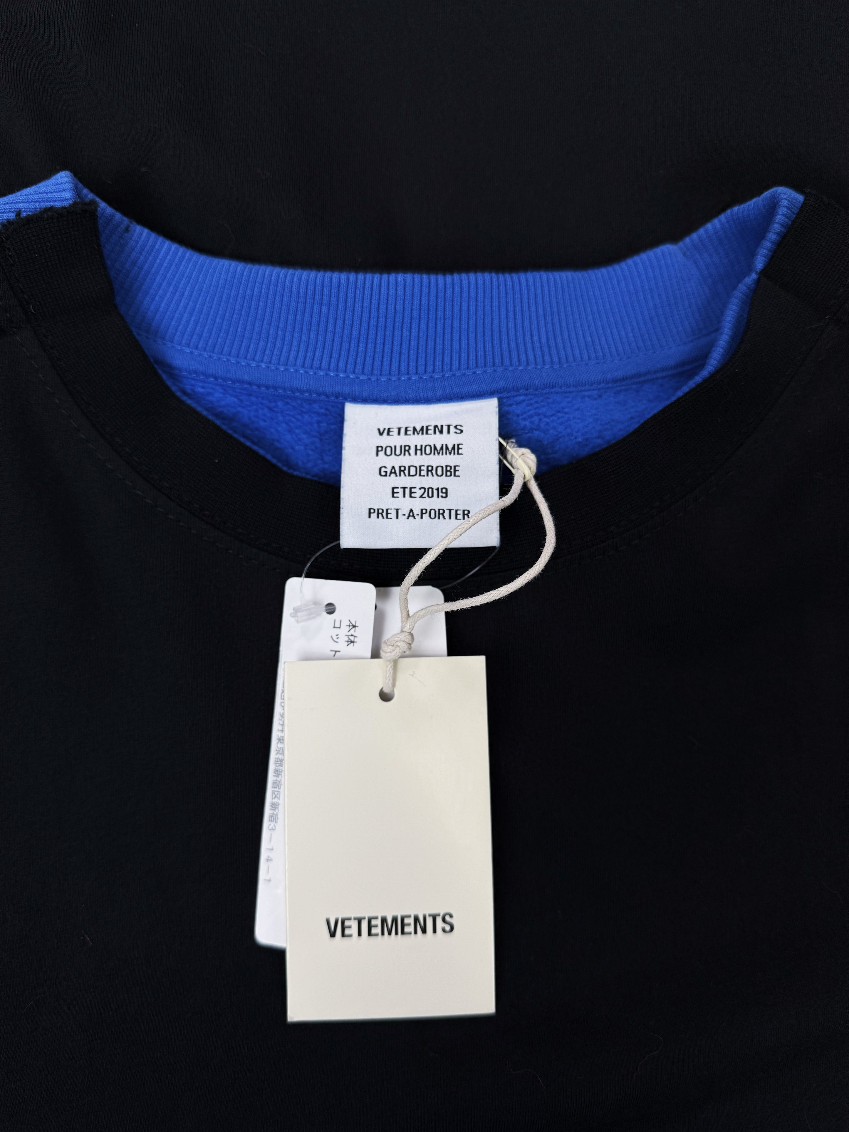 SS19 Vetements ‘Company Name’ Black / Blue Layered Crewneck