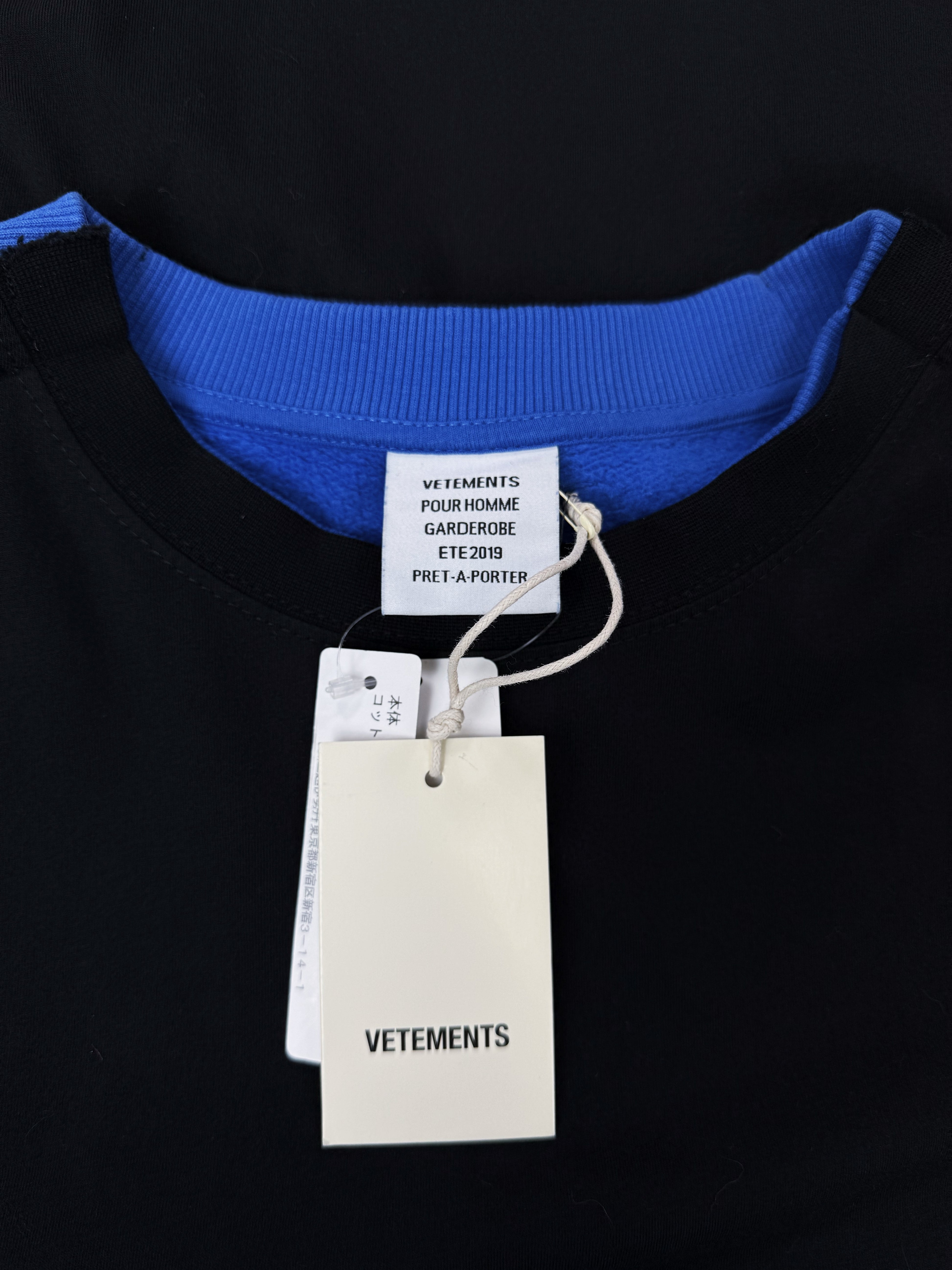 SS19 Vetements ‘Company Name’ Black / Blue Layered Crewneck