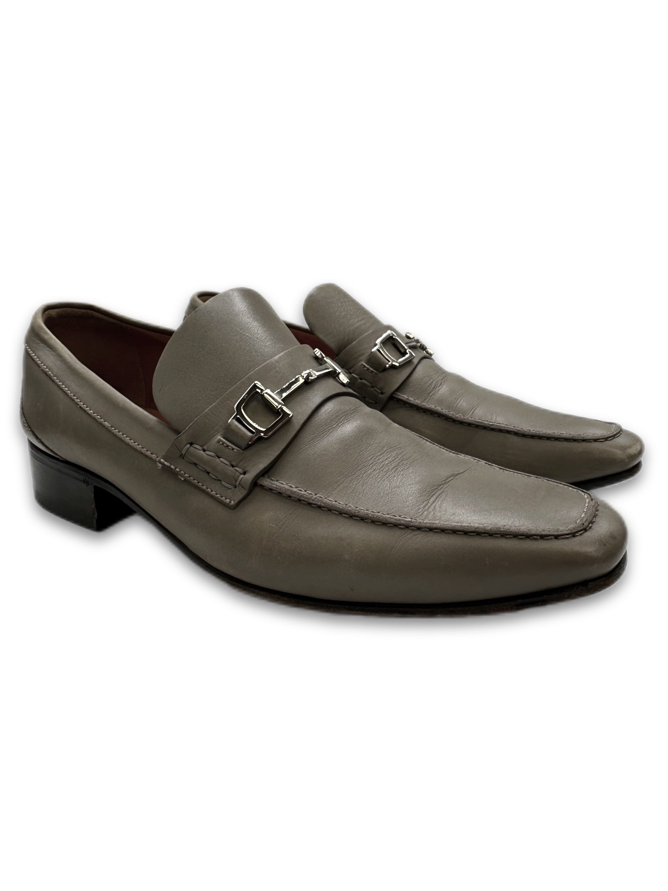 Gucci ‘Horsebit’ Metal Grey Leather Low-top Loafers