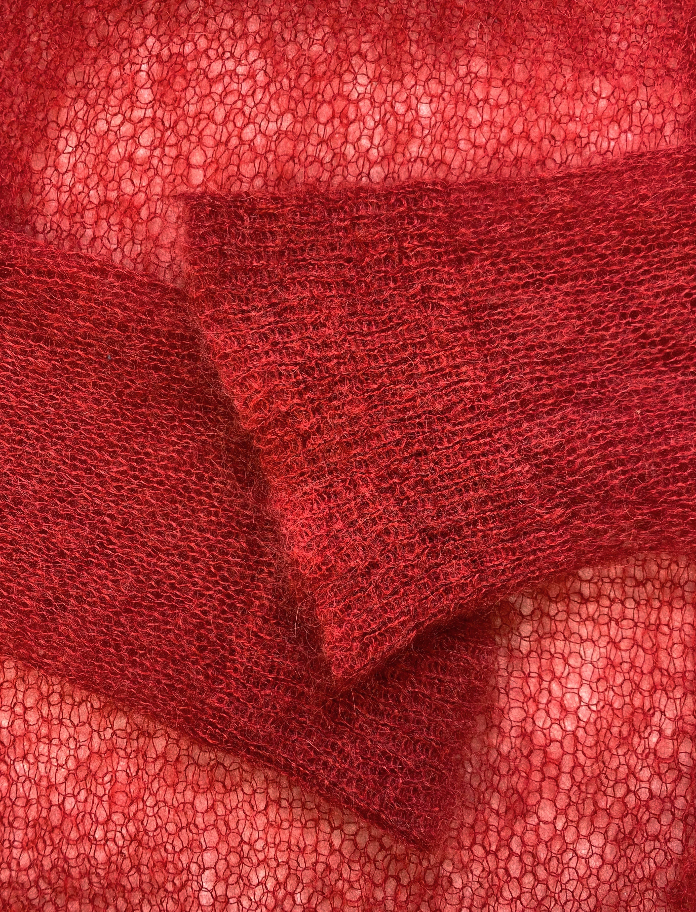 Marni Split Pattern Loose Gauge Blood Red Mohair Knit Sweater