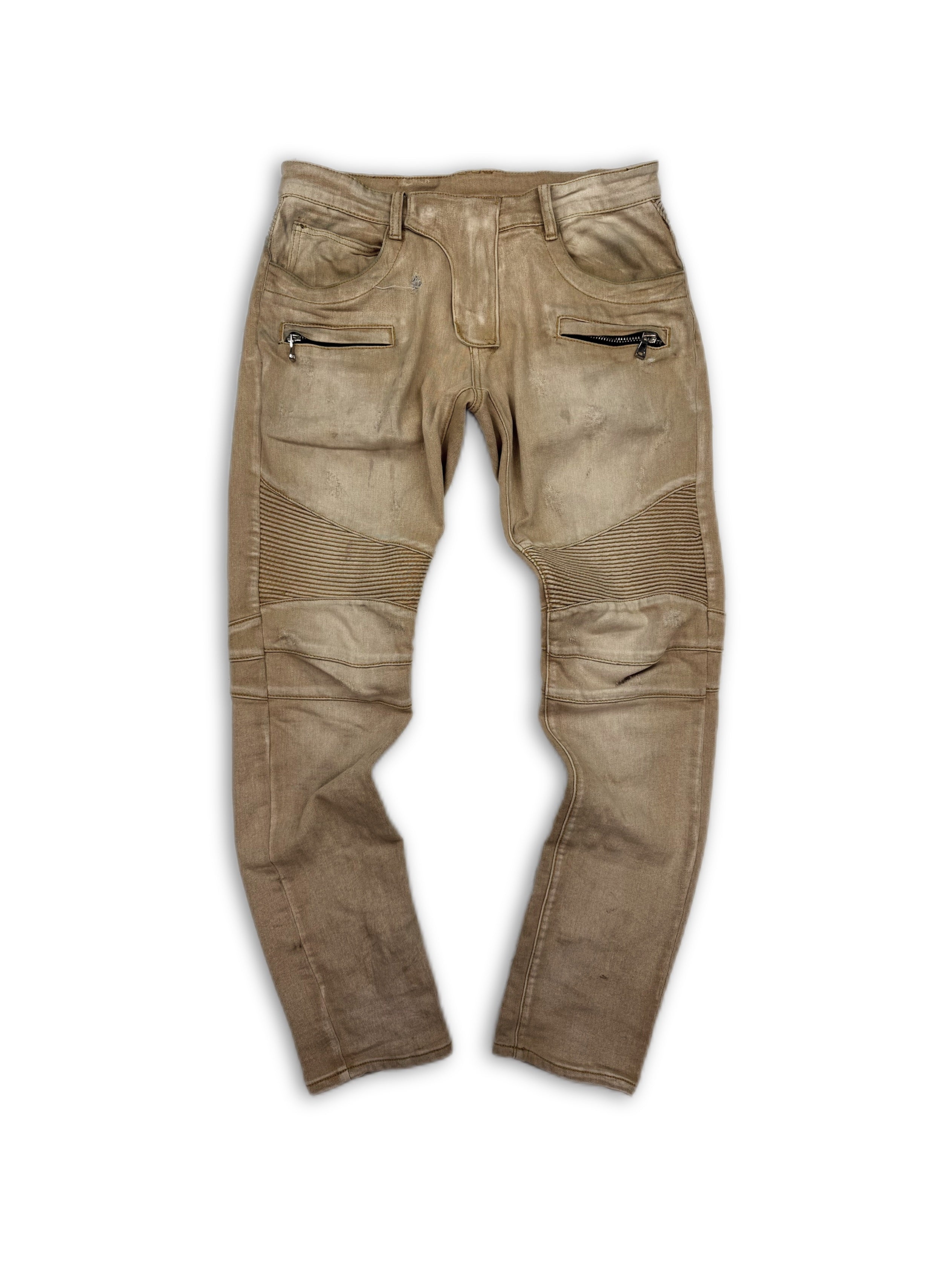 Balmain ‘Gun Holster’ Beige Ribbed Slim Cut Denim