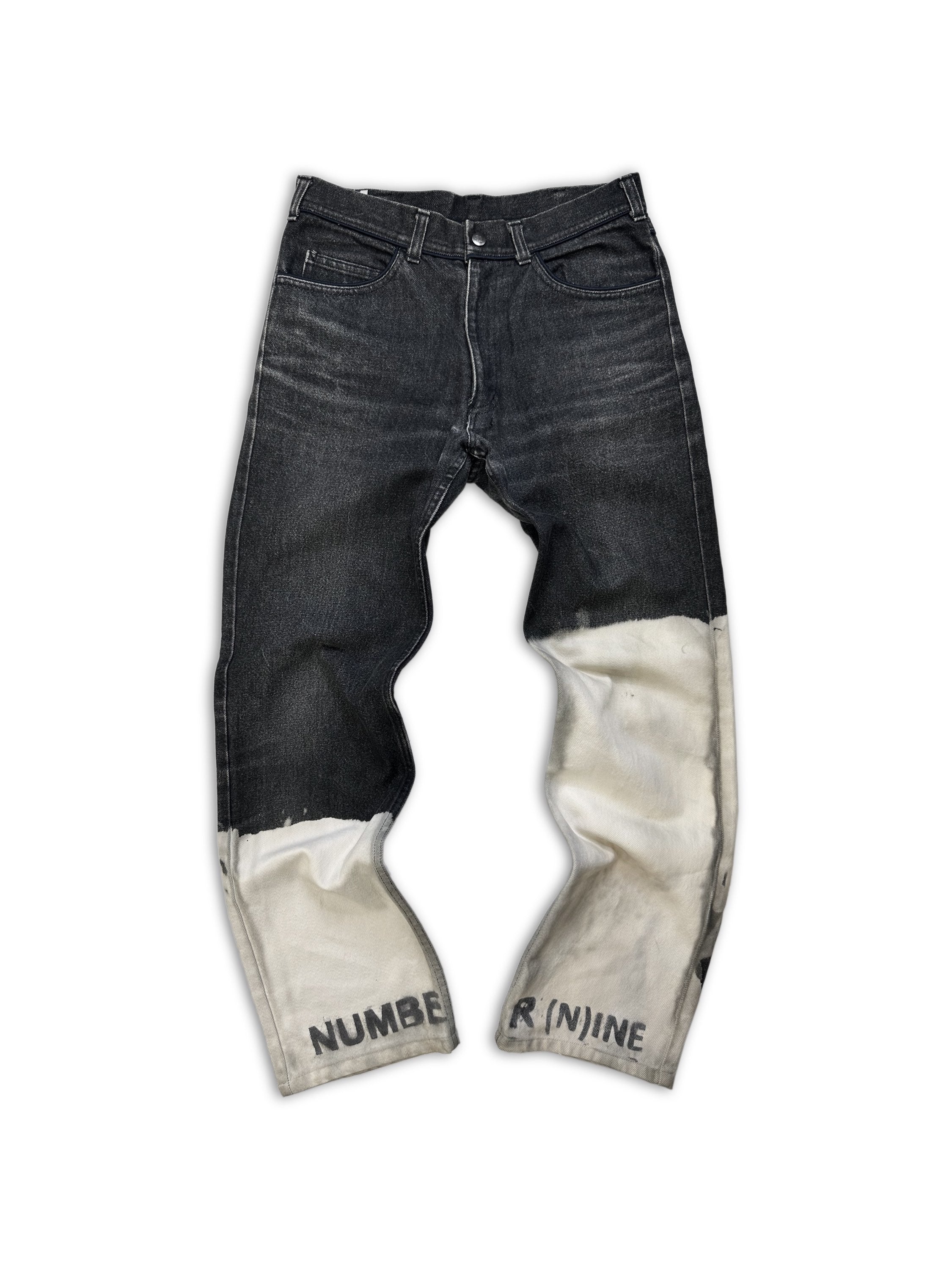 00s Number (N)ine Dip Dye ‘Stamped’ Black Wide Cut Denim
