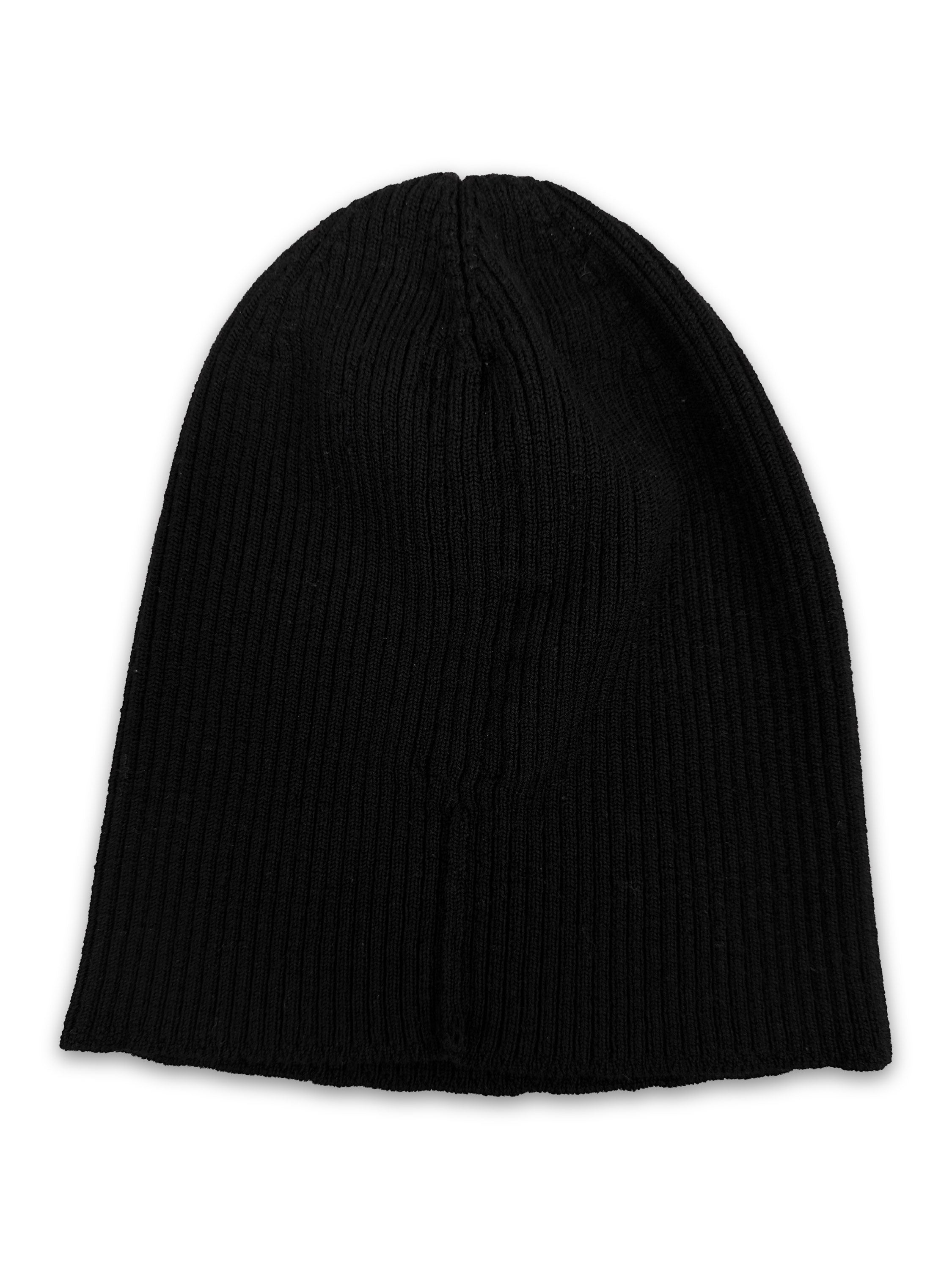 SS22 Rick Owens ‘Tecuatl’ Black Ribbed Skull Cap Beanie Hat