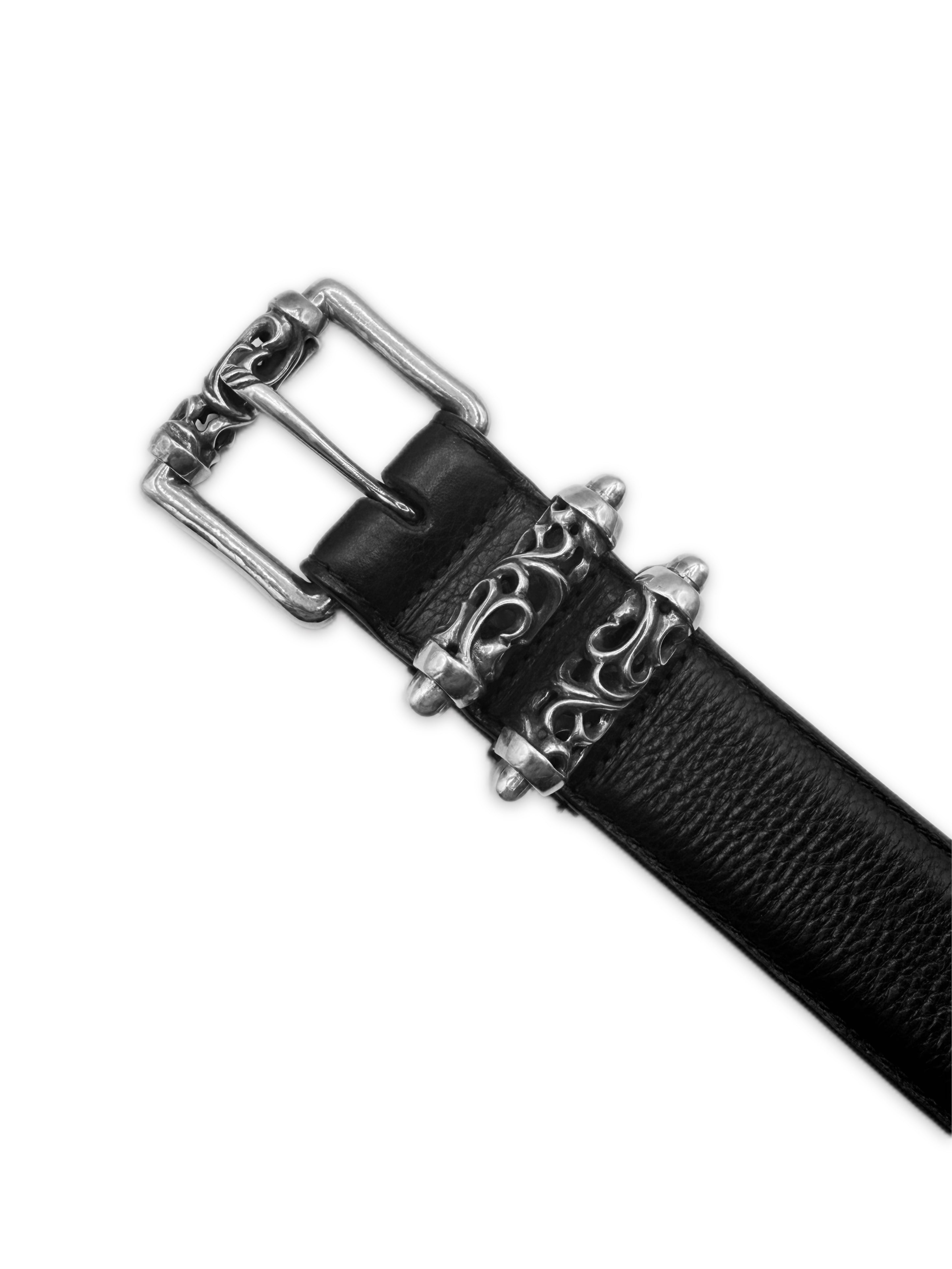 Chrome Hearts Double Roller .925 Silver Black Leather Belt