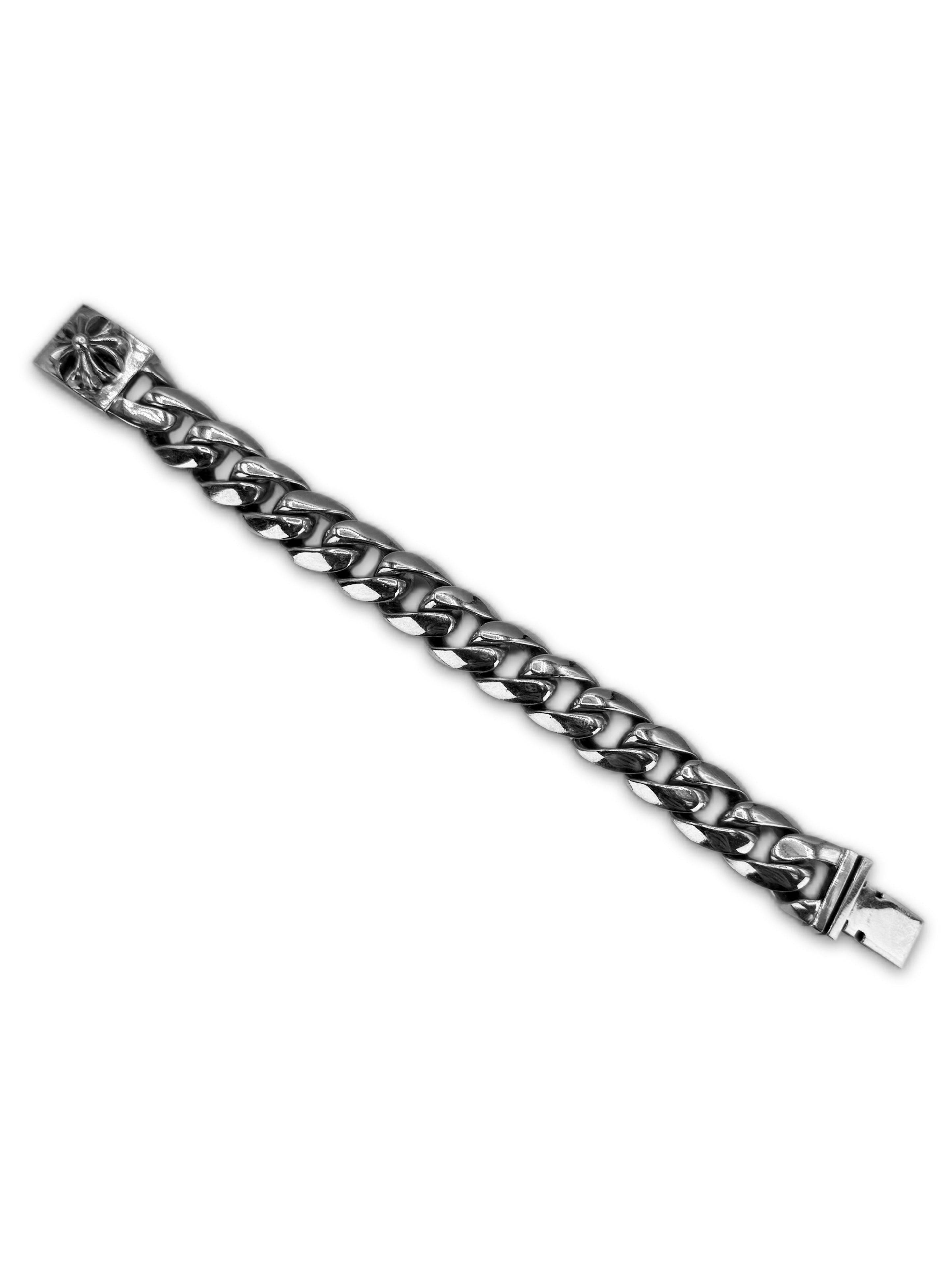 Chrome Hearts Plus Cross Box ID Cuban Link Silver Bracelet
