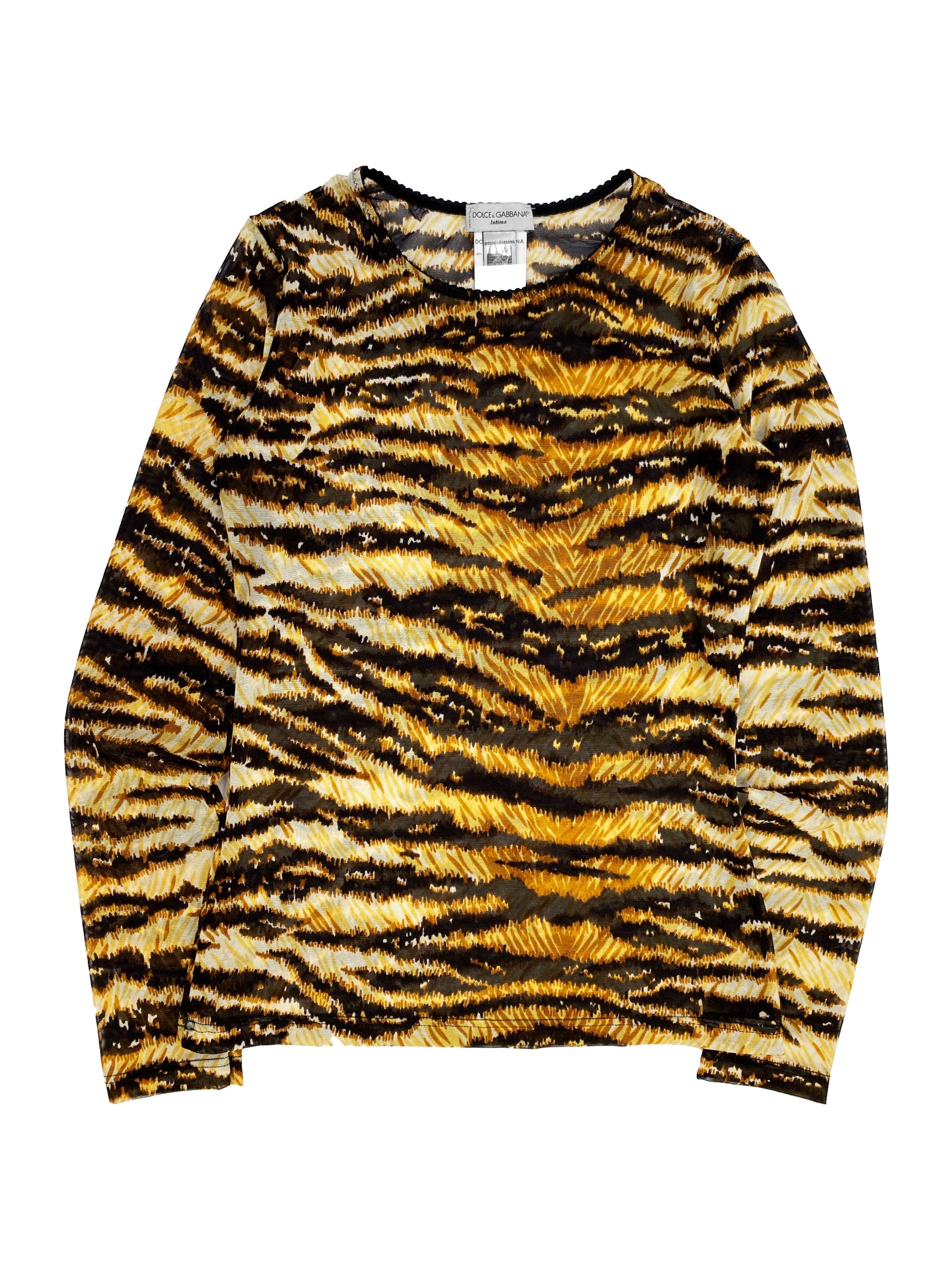 2000’s Dolce & Gabbana Mesh Tiger Print Skin Fitting Longsleeve Shirt