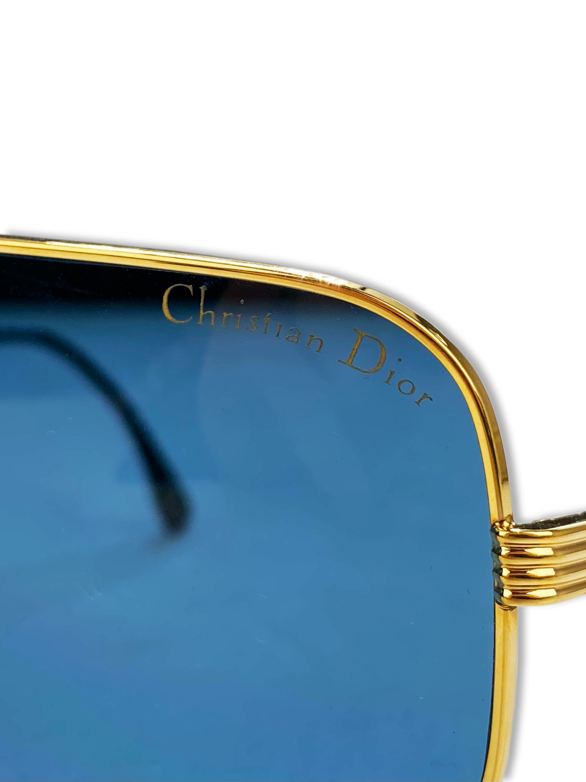 Dior Blue Tint Gold Metallic Aviatior Frame Sunglasses