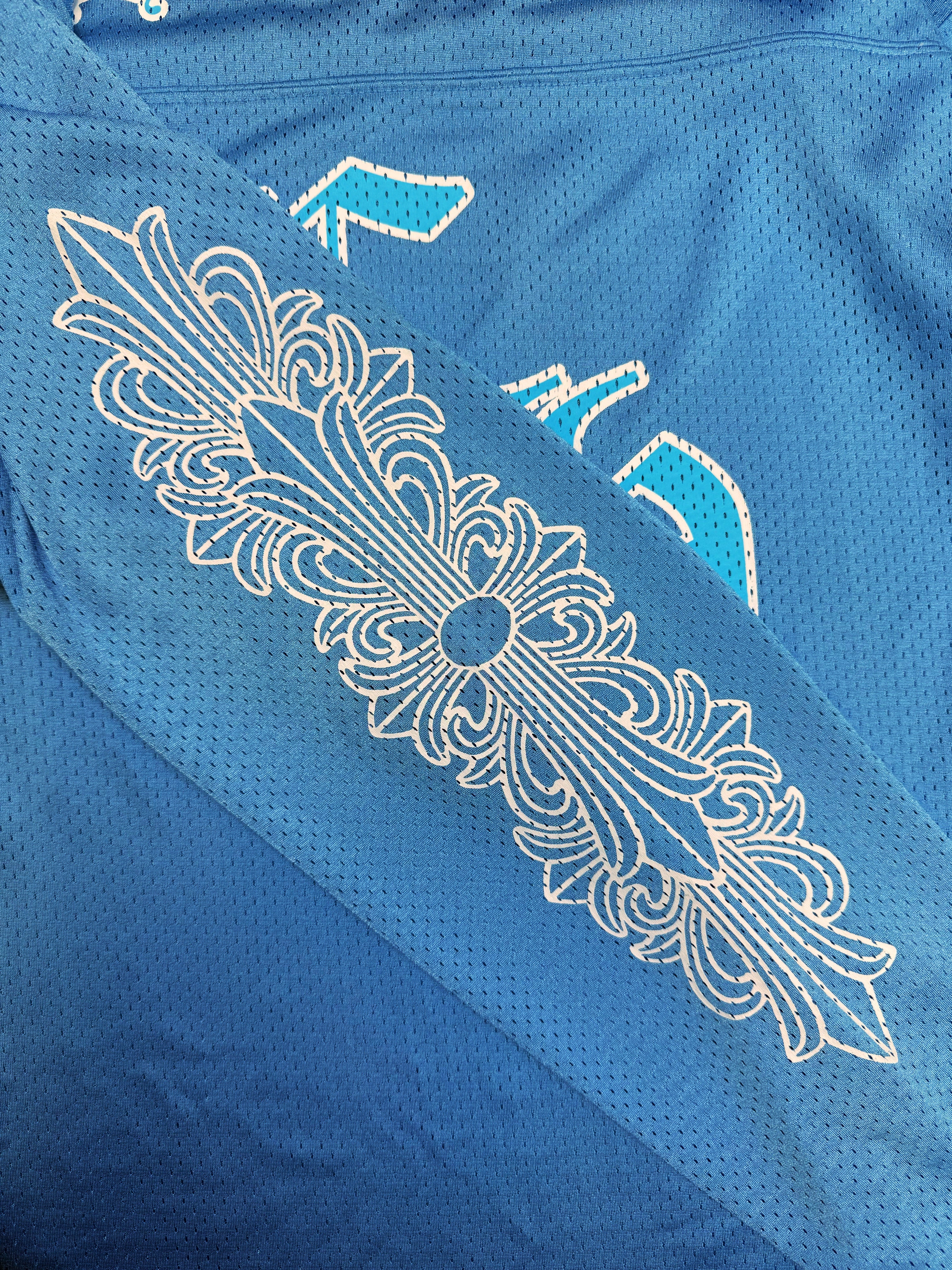 Chrome Hearts Ice Blue CH Floral Sleeve Mesh Jersey