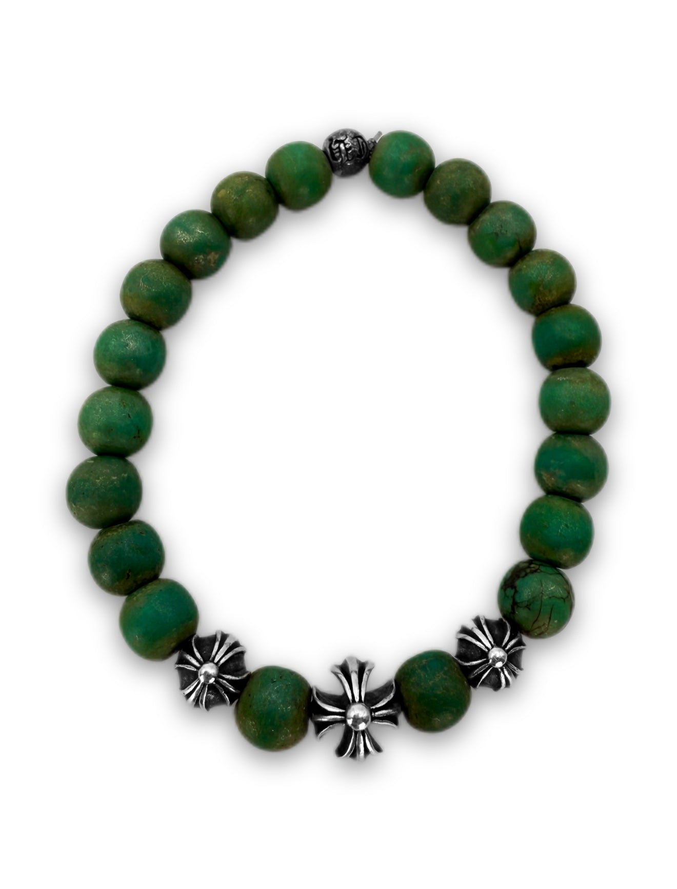 Chrome Hearts Jade Green ‘Plus’ .925 Silver Bead Bracelet