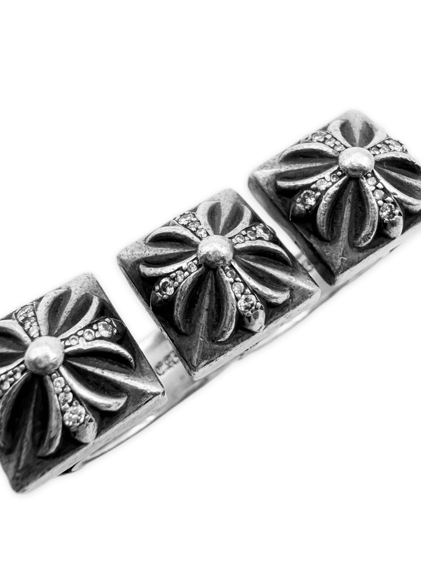 Chrome Hearts Diamond Factory Set .925 Silver Triple Brass Knuckle Ring