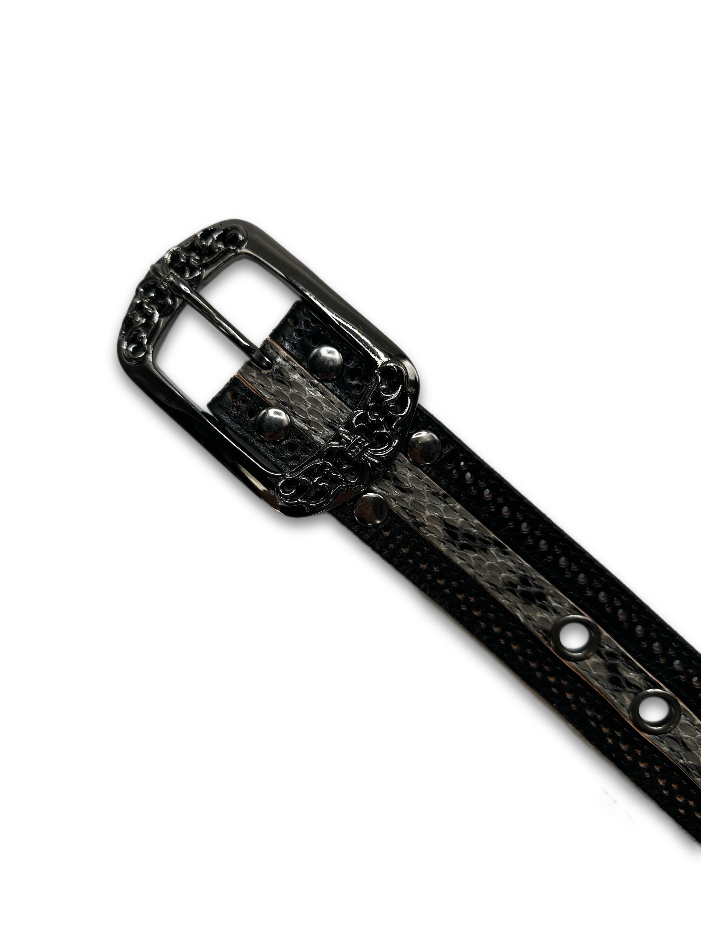 00s Tornado Mart Western Faux Snake Skin Silver Belt