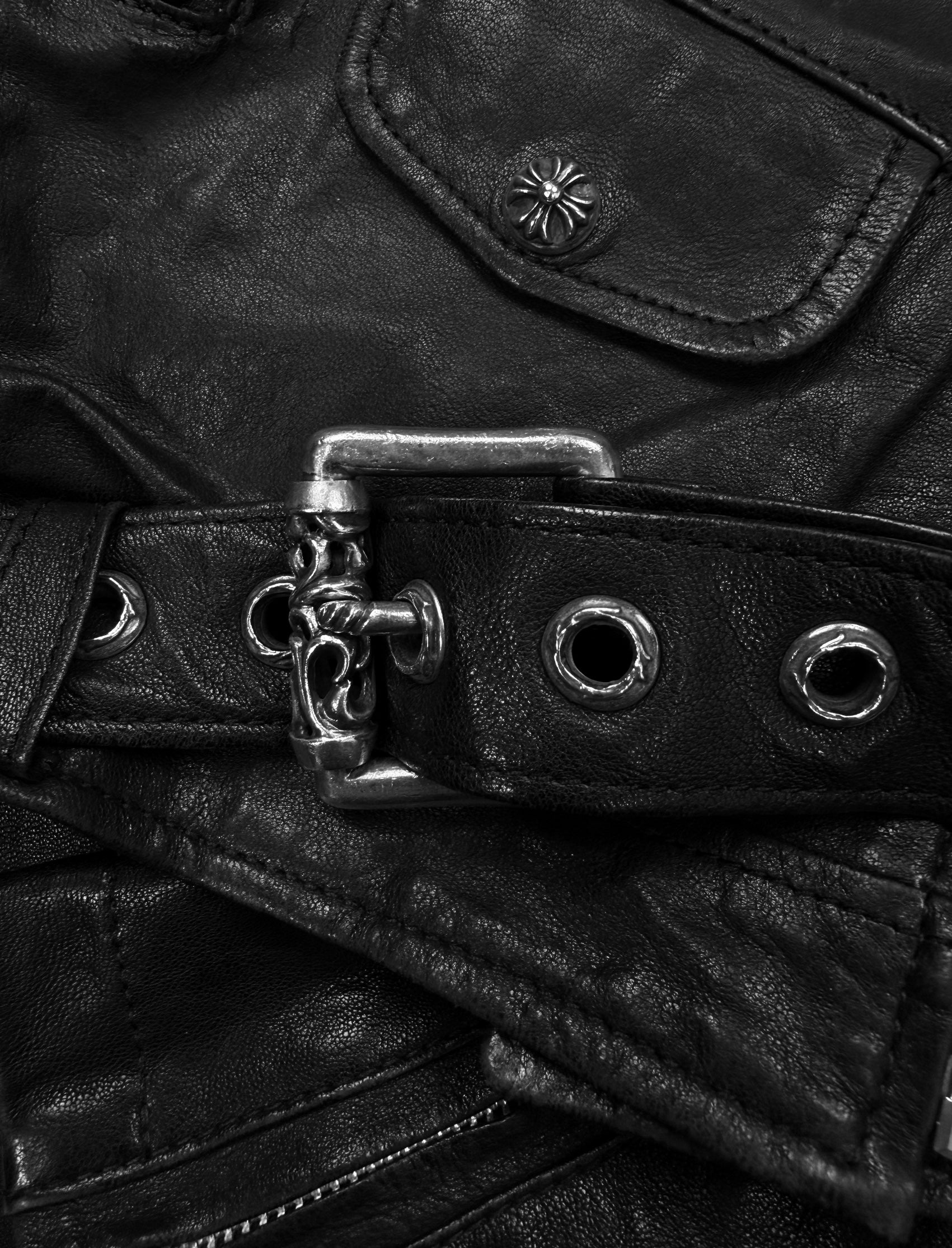 Chrome Hearts Perfecto Cropped Black Leather Roller Jacket