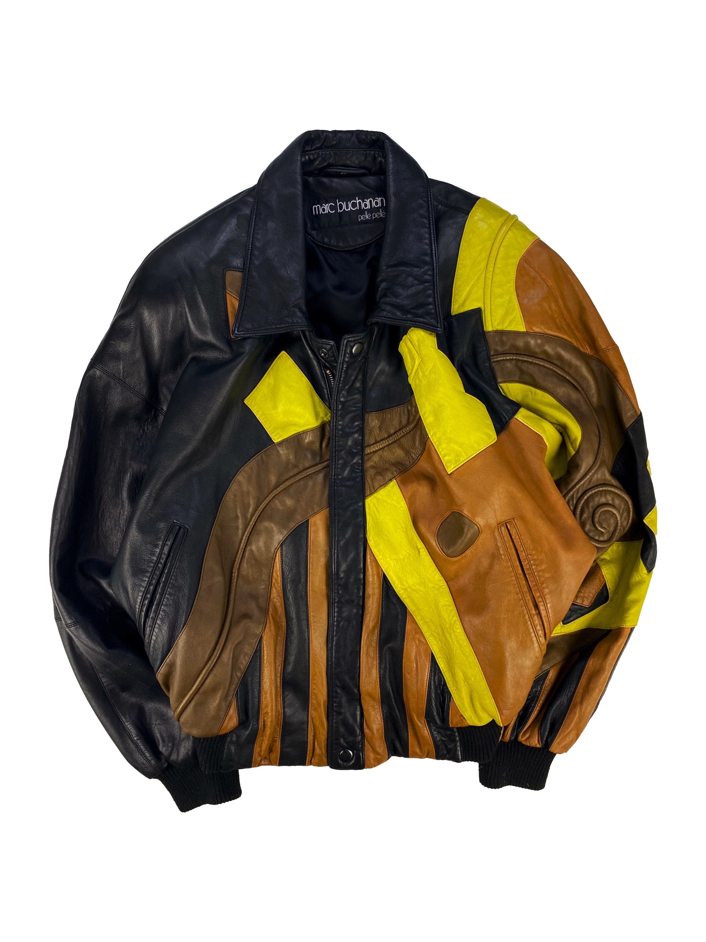 90s Pelle Pelle Abstract Swirl Tonal Leather Jacket