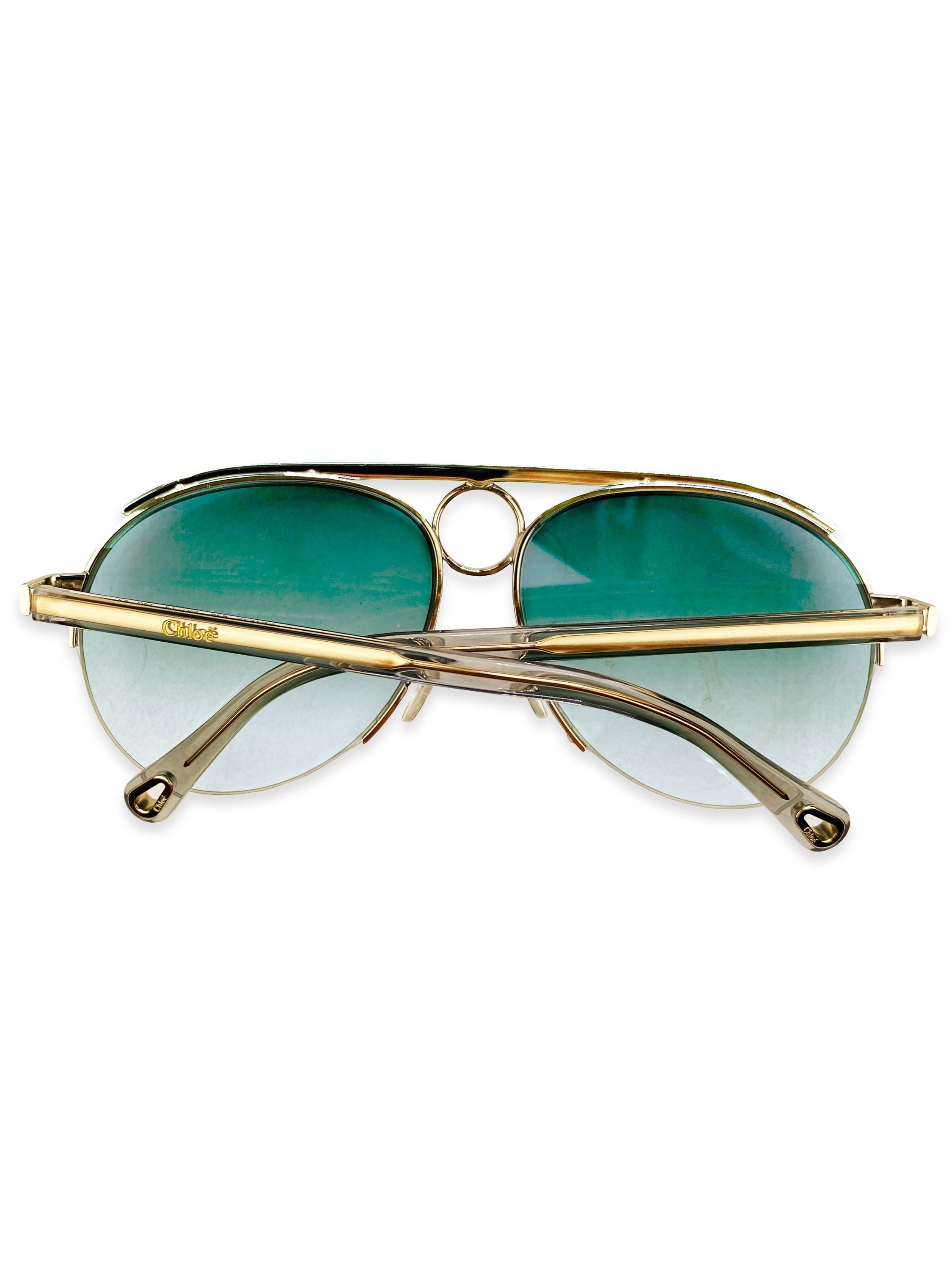 Chloé Emerald Ombré Tint Metallic Aviator Sunglasses