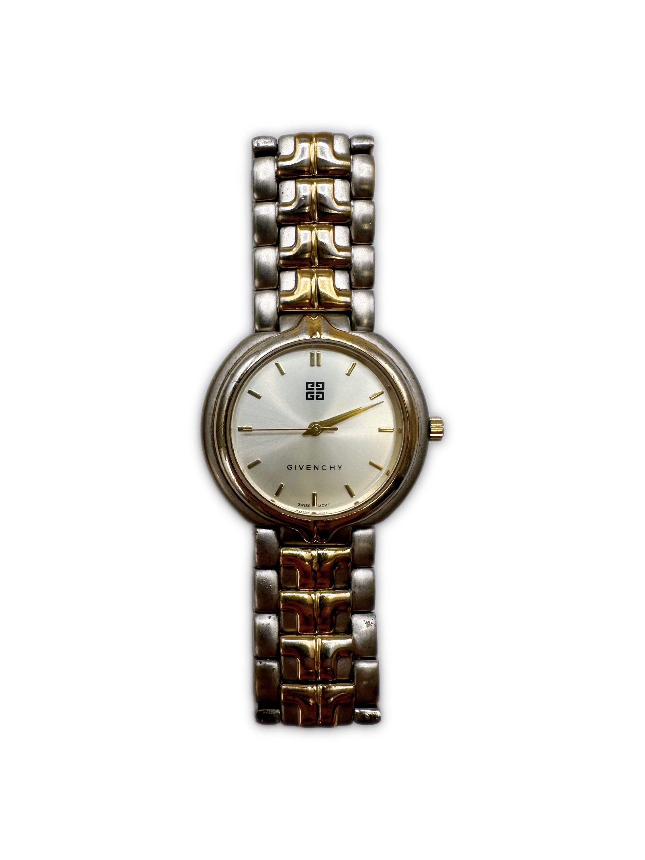 90s Givenchy Two Tone White Face Metallic Wrist Watch