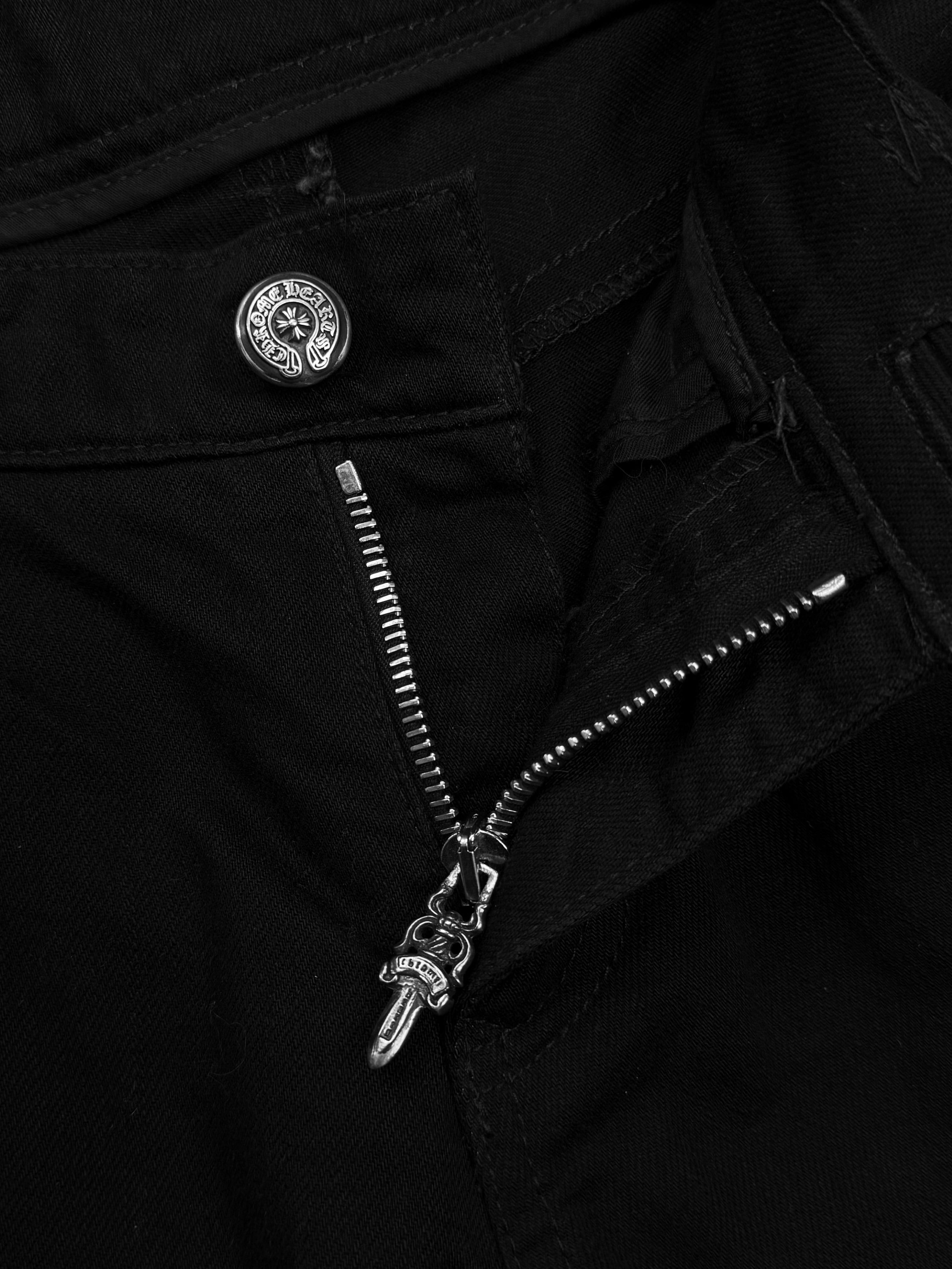 Chrome Hearts Flared Black Dagger Zip Fleur Knee Jeans
