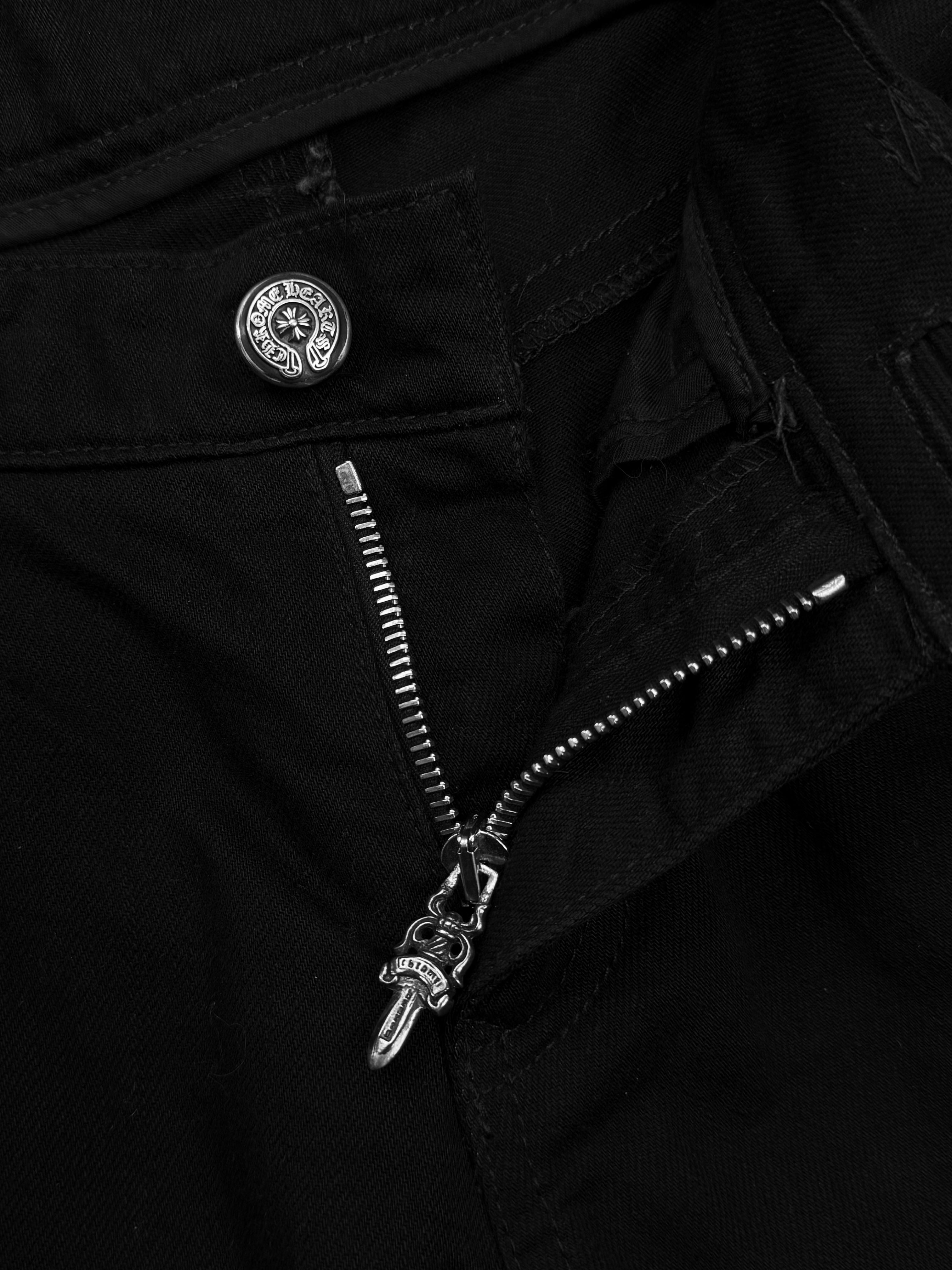 Chrome Hearts Flared Black Dagger Zip Fleur Knee Jeans