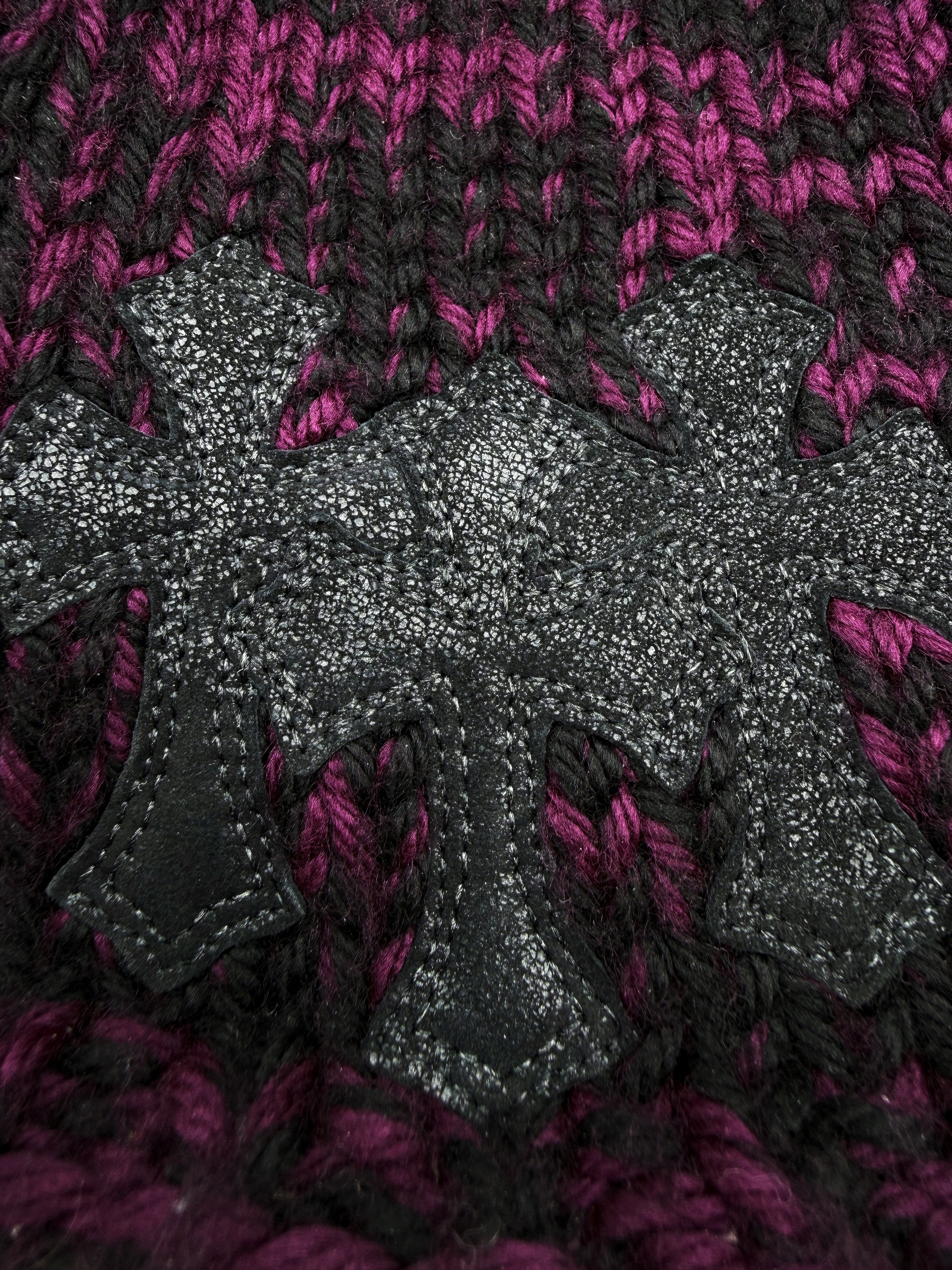 Chrome Hearts Purple Gradient Leather Triple Cross Patch .925 Beanie