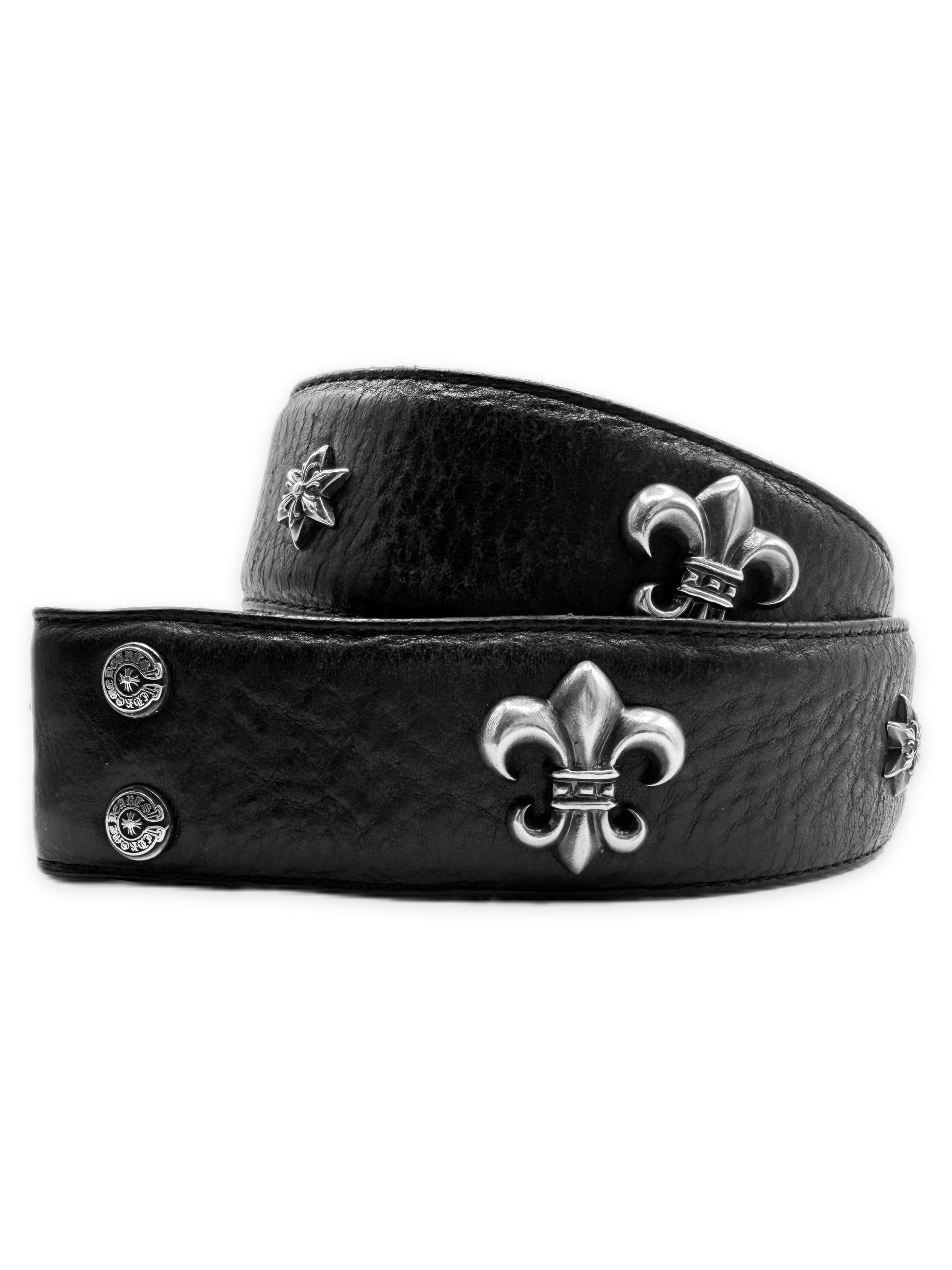 Chrome Hearts Fleur de Lis Star Pendant .925 Silver Leather Belt Strap