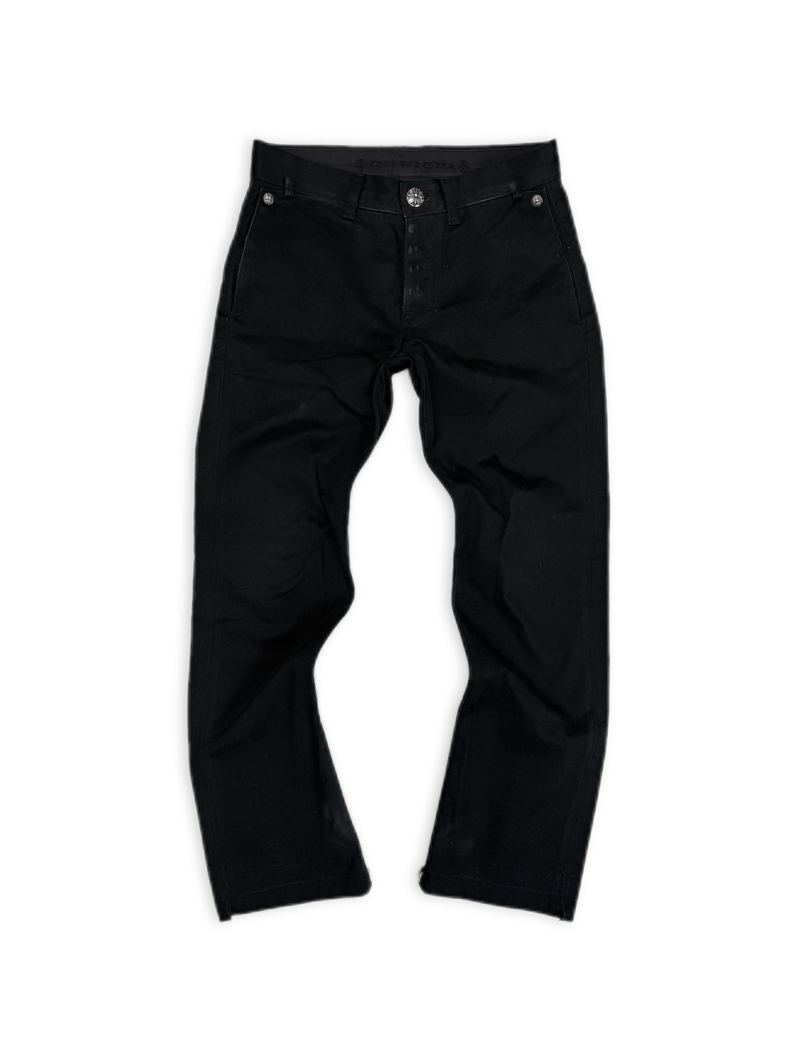 Chrome Hearts Leather Tab Black Boot Cut Chino Work Pants