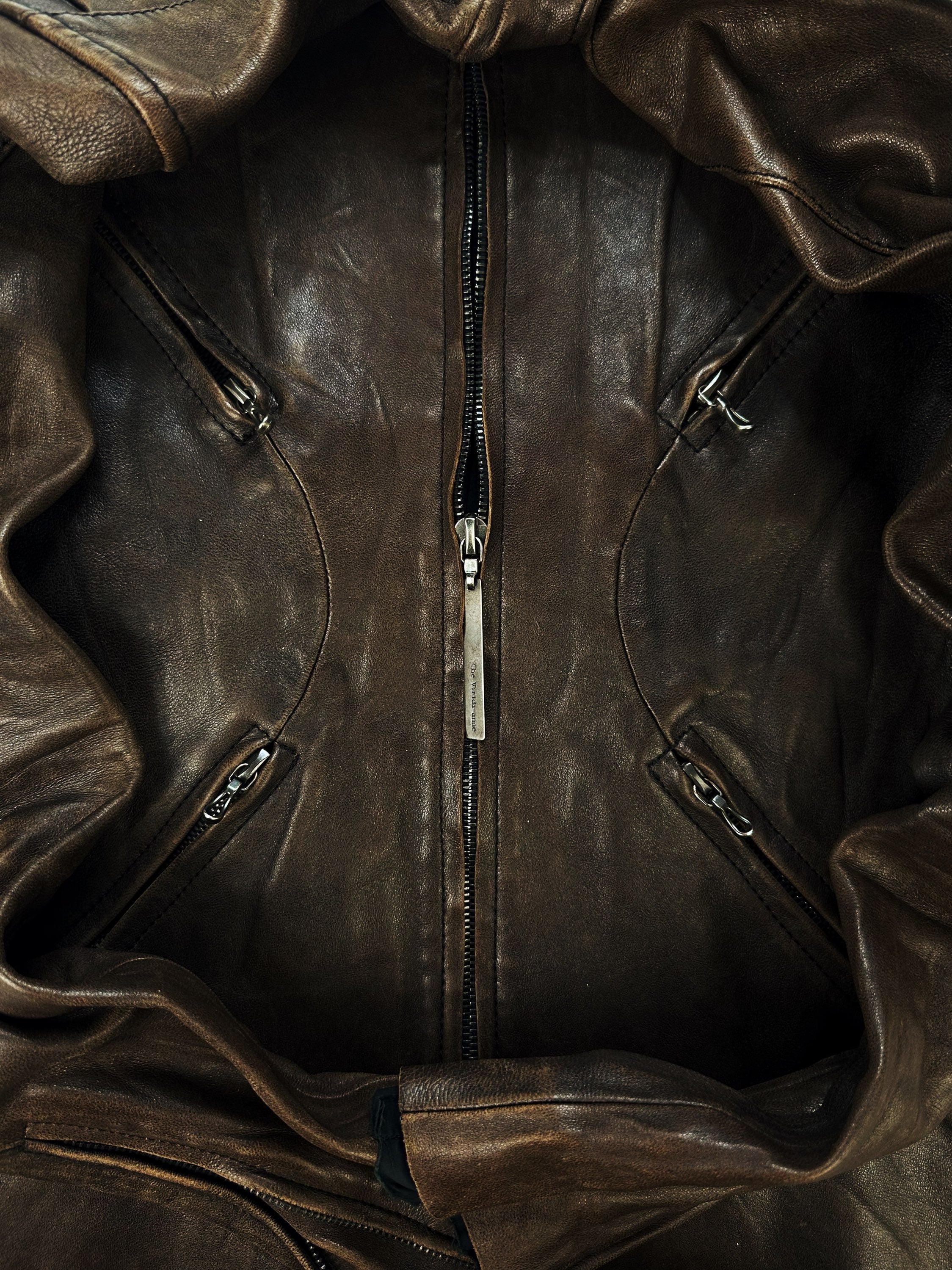 AW08 The Viridi-Anne Brown Leather Quad-zip Leather Biker Jacket