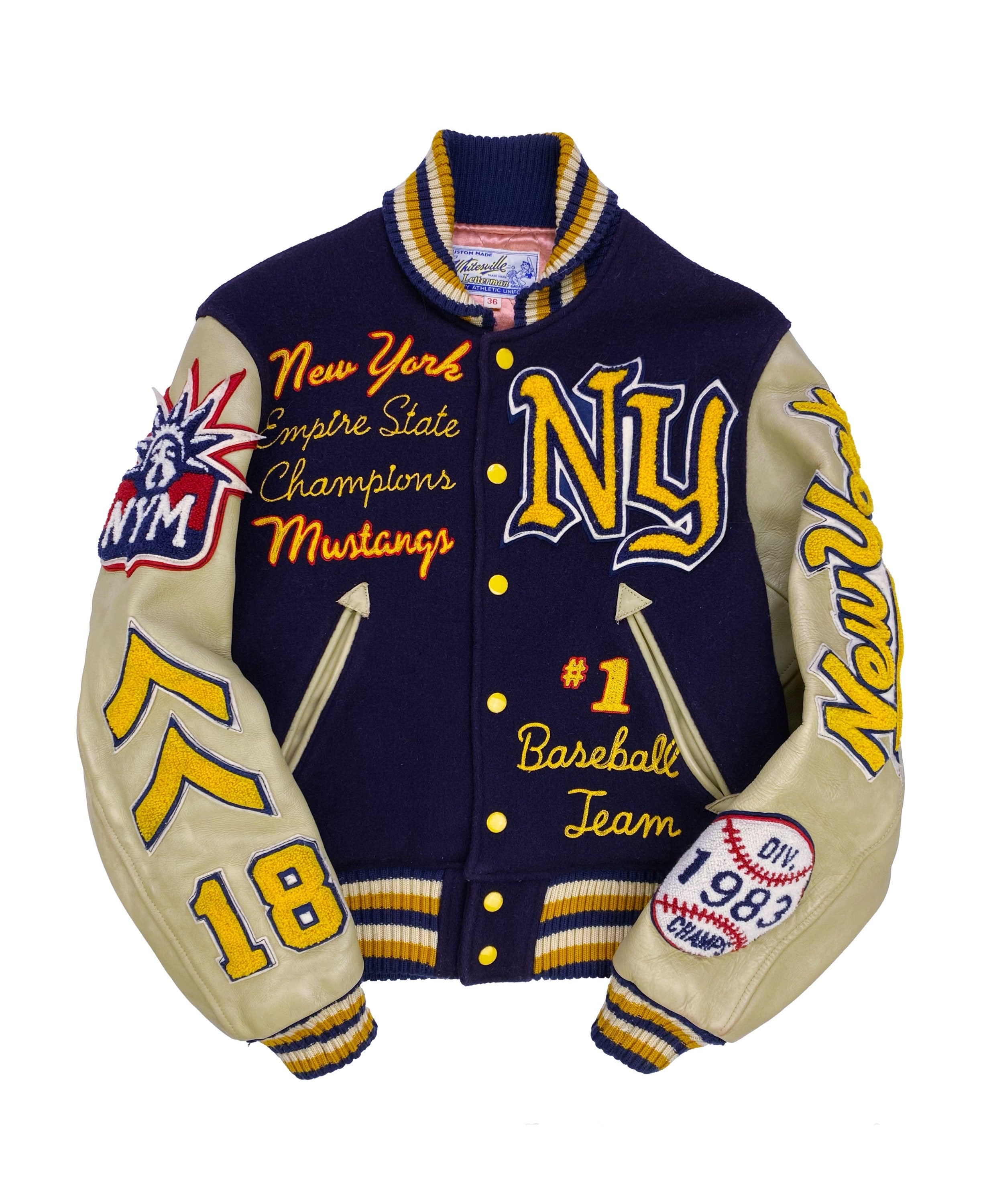 00s Whitesville ‘New York Mustangs’ 32 Ounce Leather Varsity Jacket