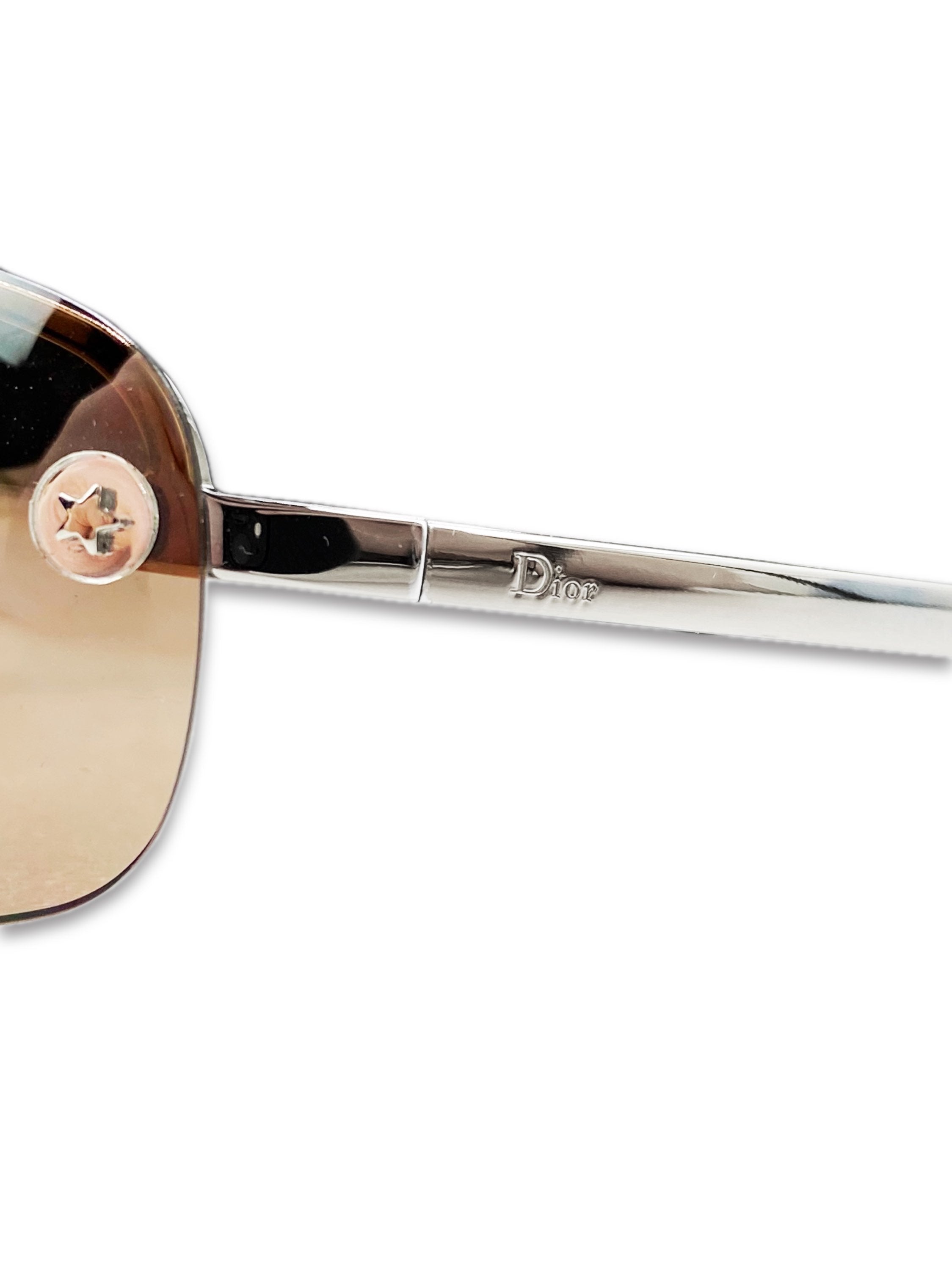 2000s Dior Star Motif Warm Tint Metallic Rounded Sunglasses